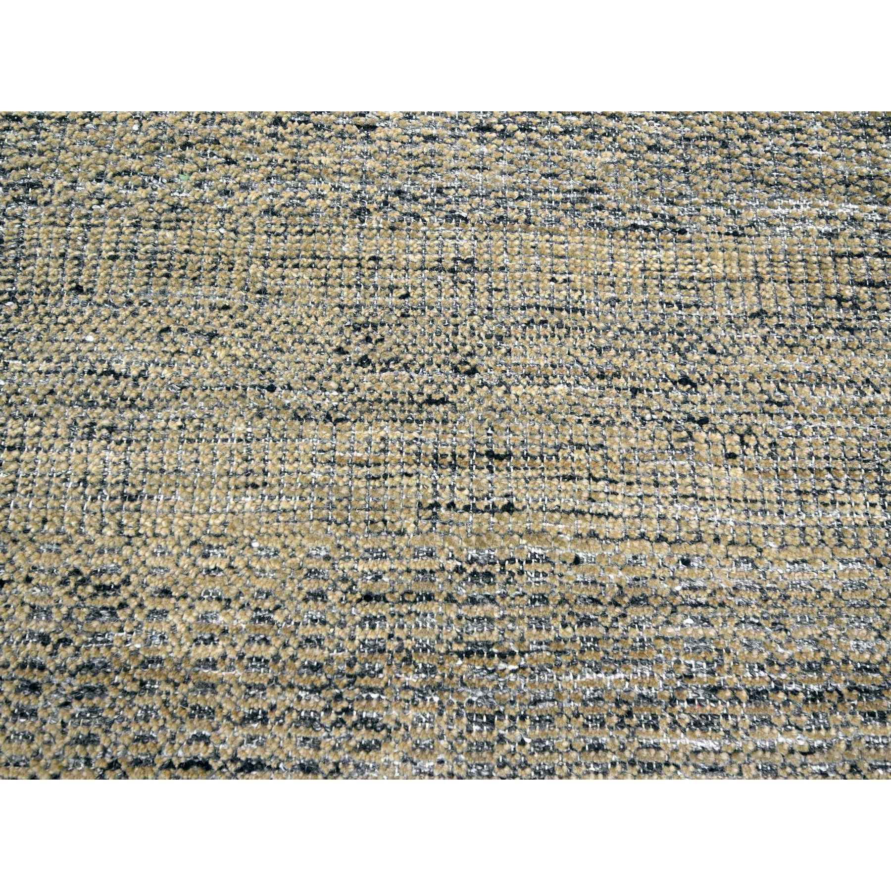 9'1"x12'3" Charcoal Black with Honey Brown, Oxidized and Distressed Grass Design with Exposed Warps, 100% Wool, Hand Knotted, Oriental Rug Sh76271