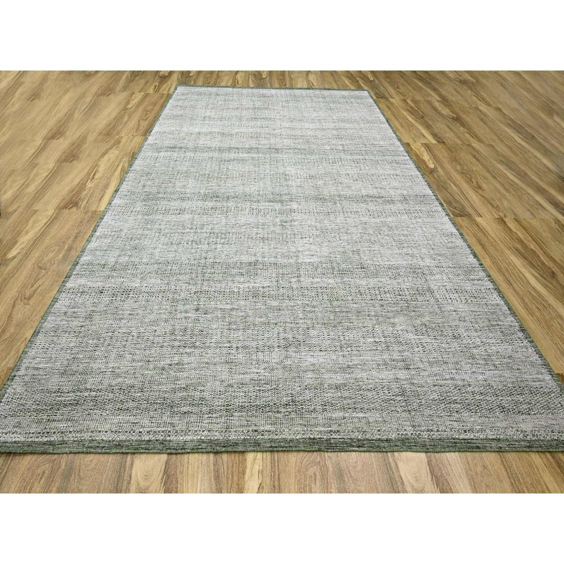 9'9"x13'10" Vista White with Basil Green, Oxidized and Distressed Grass Design with Exposed Warps, Hand Knotted, 100% Wool, Oriental Rug Sh76277