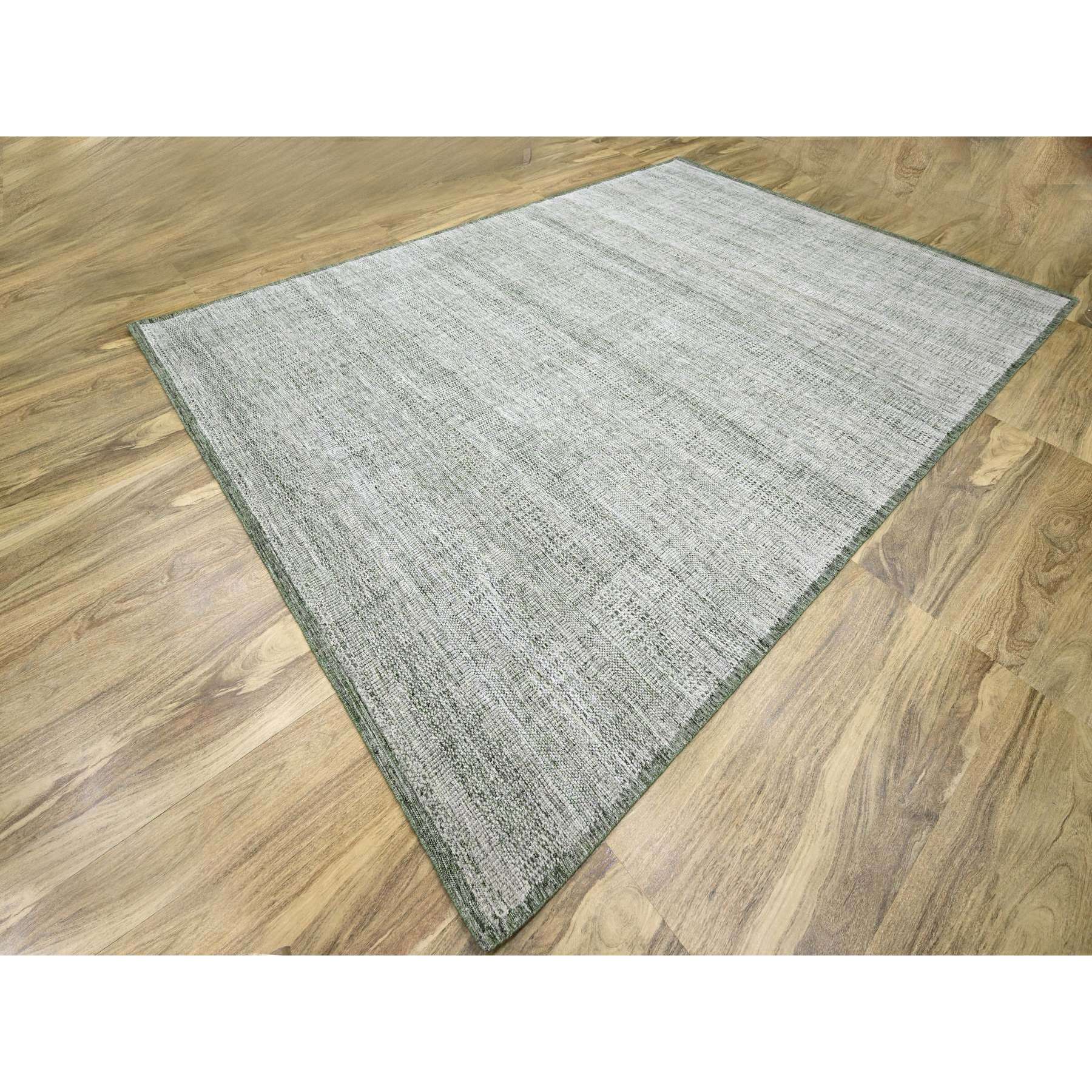 9'9"x13'10" Vista White with Basil Green, Oxidized and Distressed Grass Design with Exposed Warps, Hand Knotted, 100% Wool, Oriental Rug Sh76277