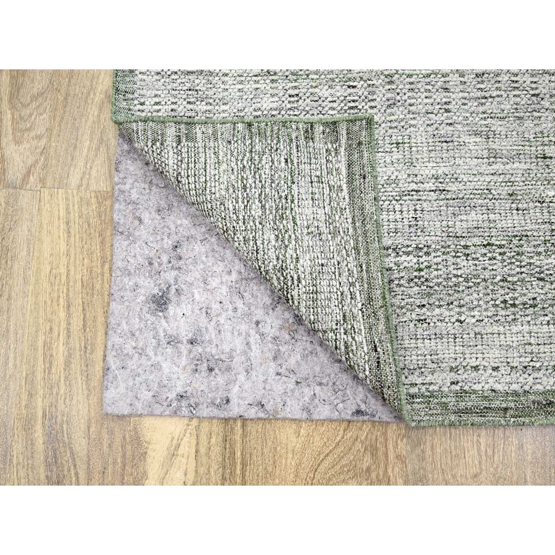 9'9"x13'10" Vista White with Basil Green, Oxidized and Distressed Grass Design with Exposed Warps, Hand Knotted, 100% Wool, Oriental Rug Sh76277
