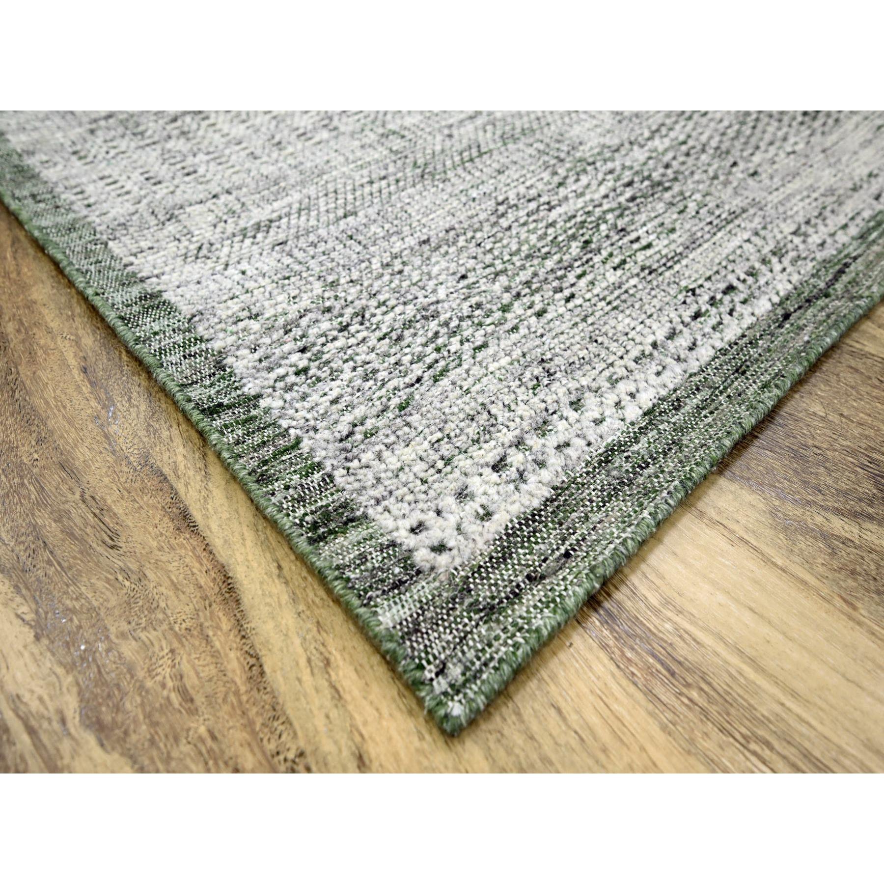 9'9"x13'10" Vista White with Basil Green, Oxidized and Distressed Grass Design with Exposed Warps, Hand Knotted, 100% Wool, Oriental Rug Sh76277