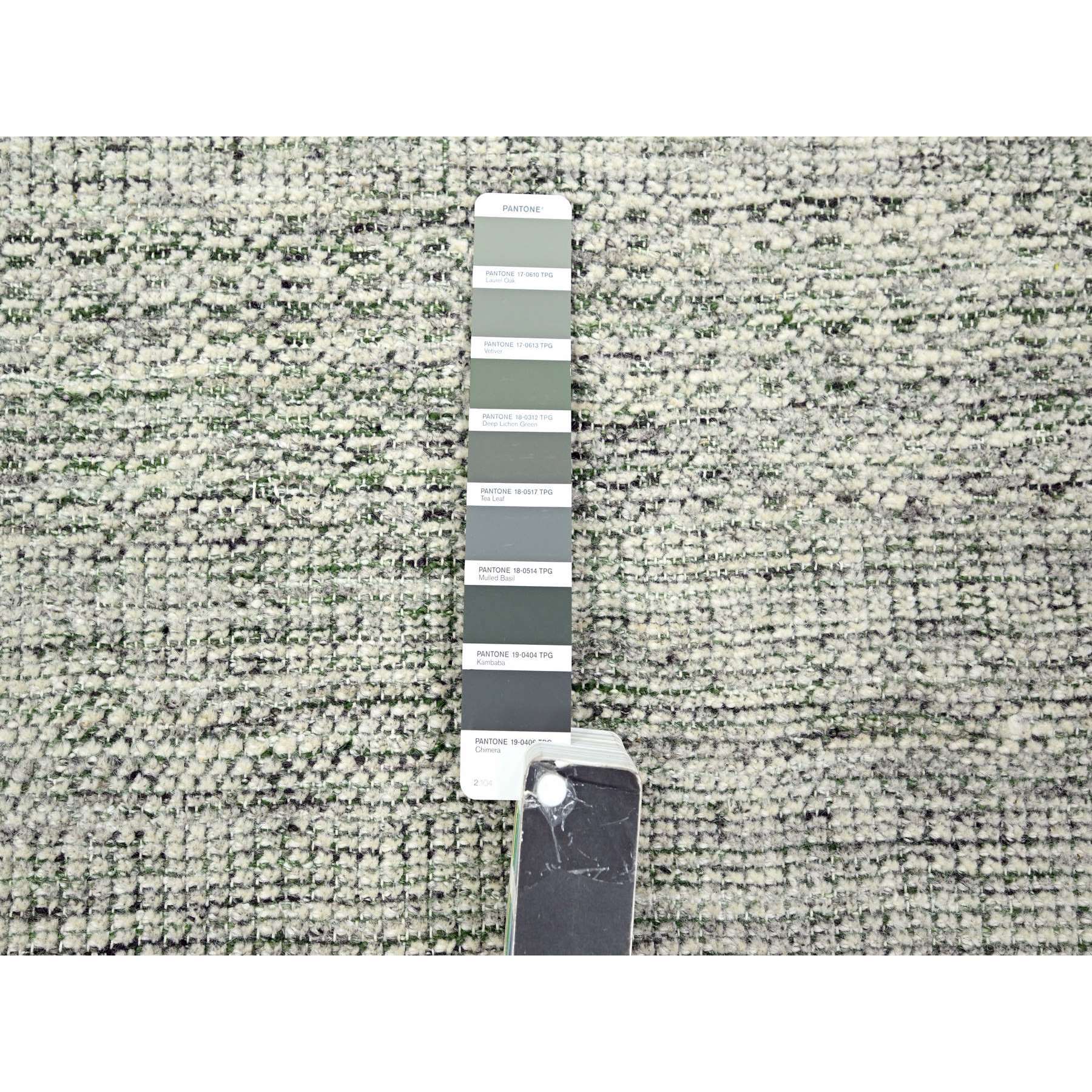 9'9"x13'10" Vista White with Basil Green, Oxidized and Distressed Grass Design with Exposed Warps, Hand Knotted, 100% Wool, Oriental Rug Sh76277