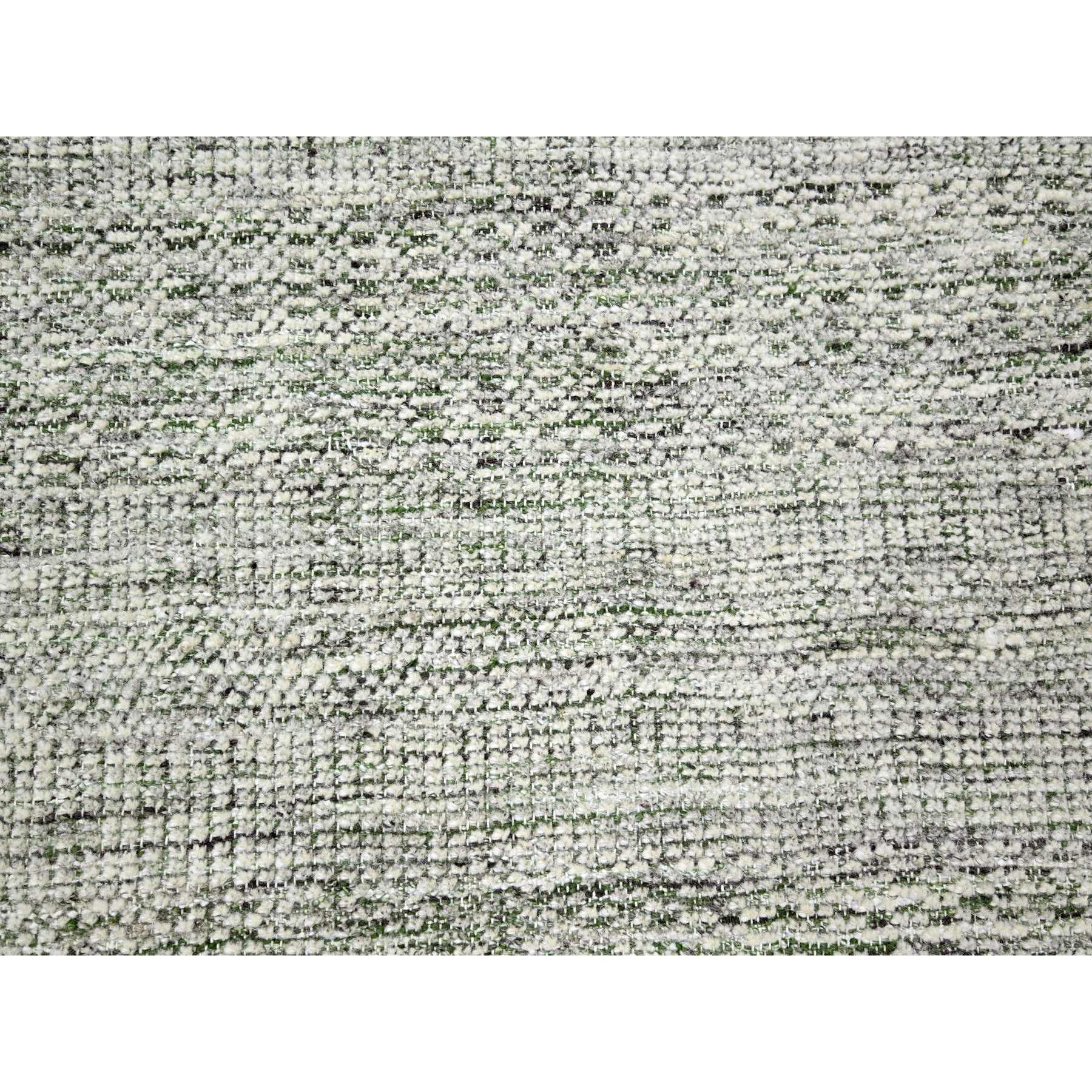 9'9"x13'10" Vista White with Basil Green, Oxidized and Distressed Grass Design with Exposed Warps, Hand Knotted, 100% Wool, Oriental Rug Sh76277