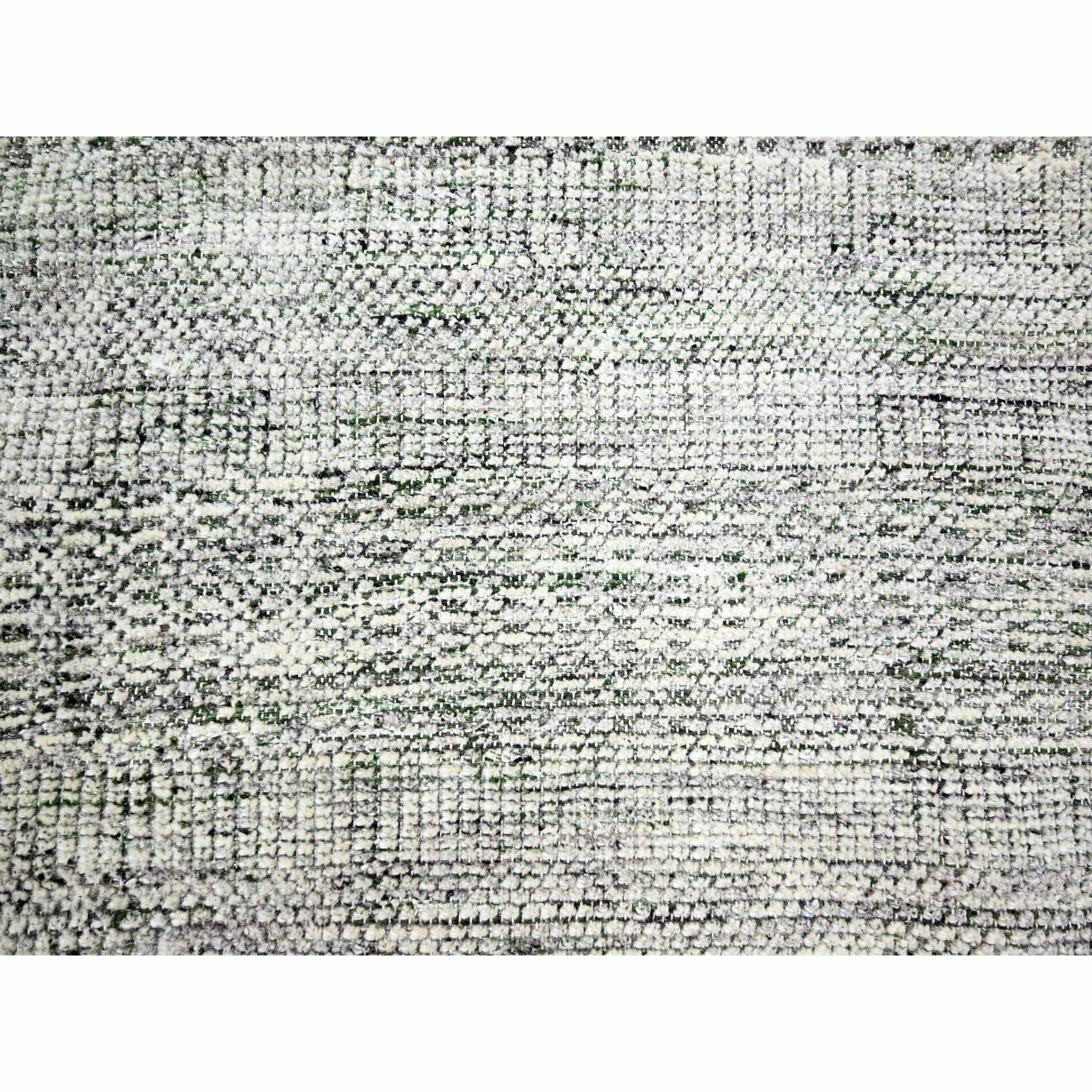 10'2"x10'2" Pine Green with Vista White, Oxidized and Distressed Grass Design with Exposed Warps, Pure Wool, Hand Knotted, Square, Oriental Rug Sh76279