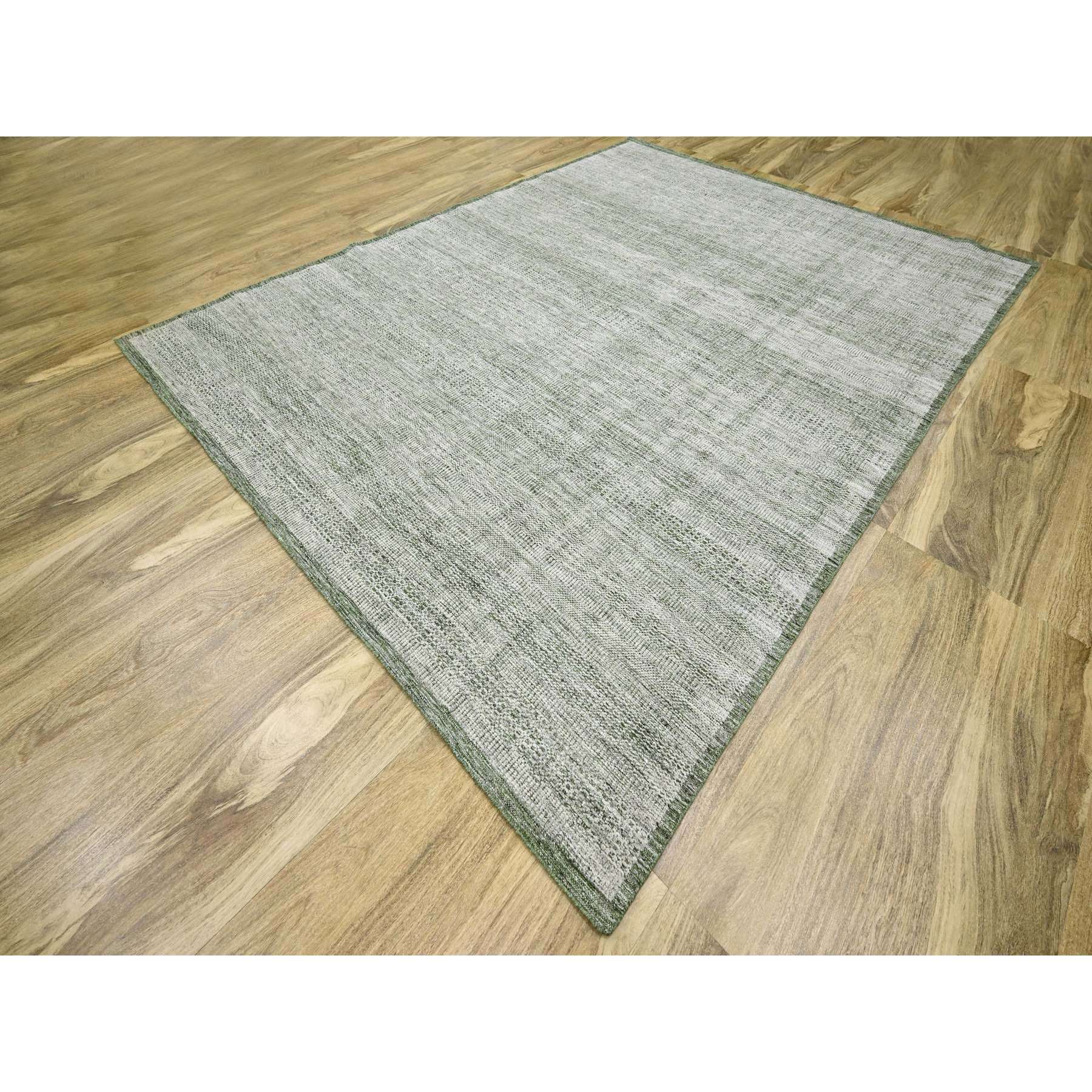 9'x11'10" Daisy White with Basil Green, Oxidized and Distressed Grass Design with Exposed Warps, 100% Wool, Hand Knotted, Oriental Rug Sh76280