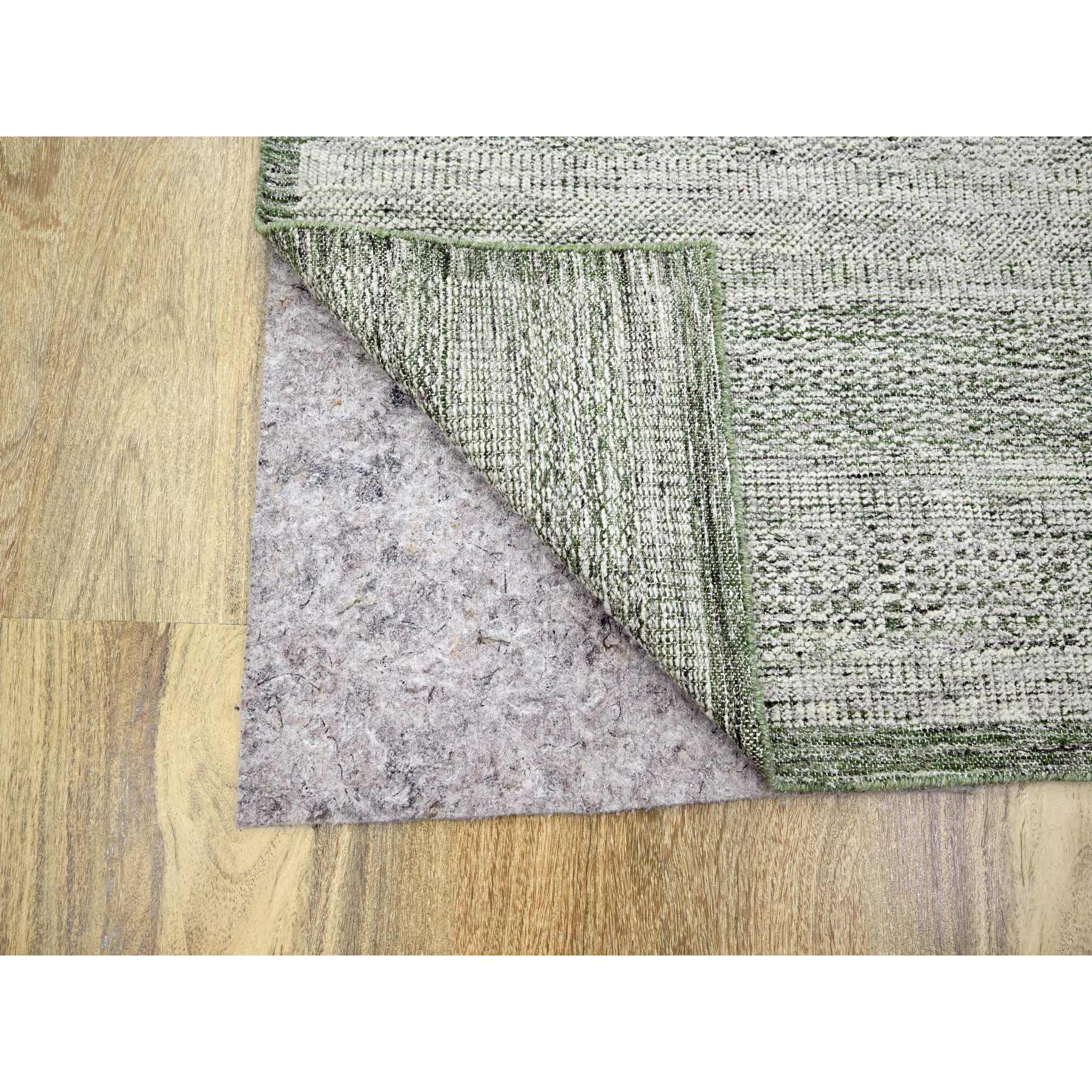 9'x11'10" Daisy White with Basil Green, Oxidized and Distressed Grass Design with Exposed Warps, 100% Wool, Hand Knotted, Oriental Rug Sh76280