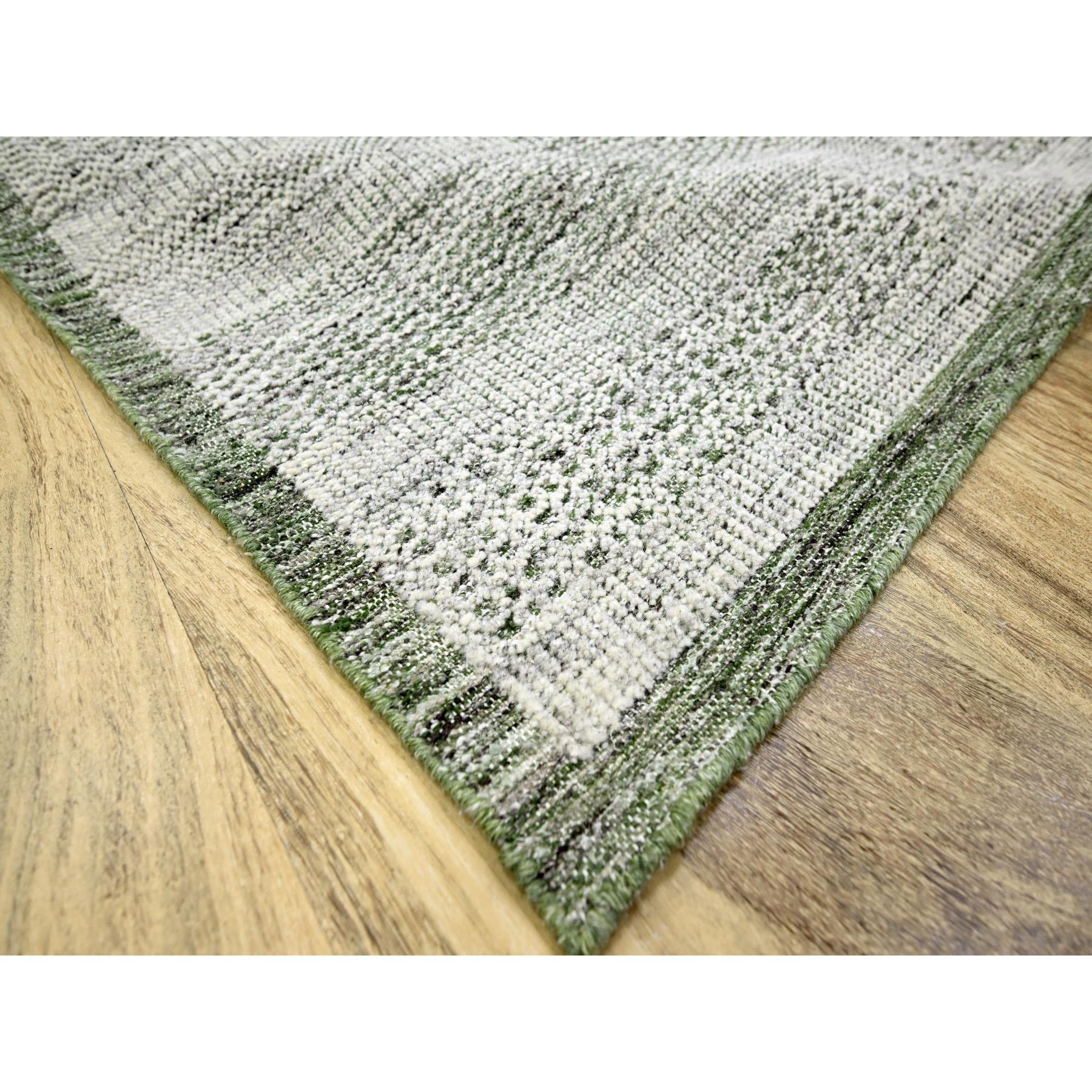 9'x11'10" Daisy White with Basil Green, Oxidized and Distressed Grass Design with Exposed Warps, 100% Wool, Hand Knotted, Oriental Rug Sh76280