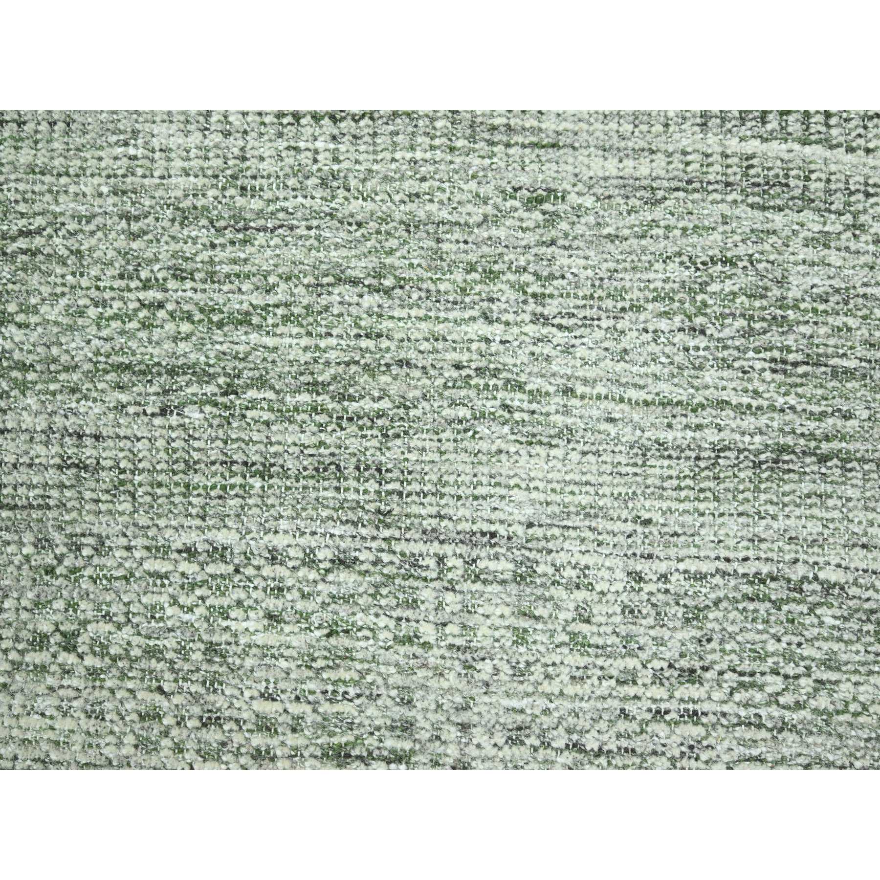 9'x11'10" Daisy White with Basil Green, Oxidized and Distressed Grass Design with Exposed Warps, 100% Wool, Hand Knotted, Oriental Rug Sh76280