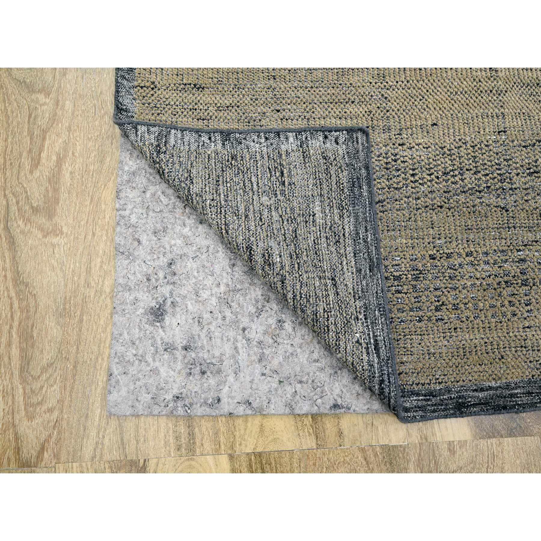 10'x14' Honey Brown with Charcoal Black, Oxidized and Distressed Grass Design with Exposed Warps, 100% Wool, Hand Knotted, Oriental Rug Sh76283
