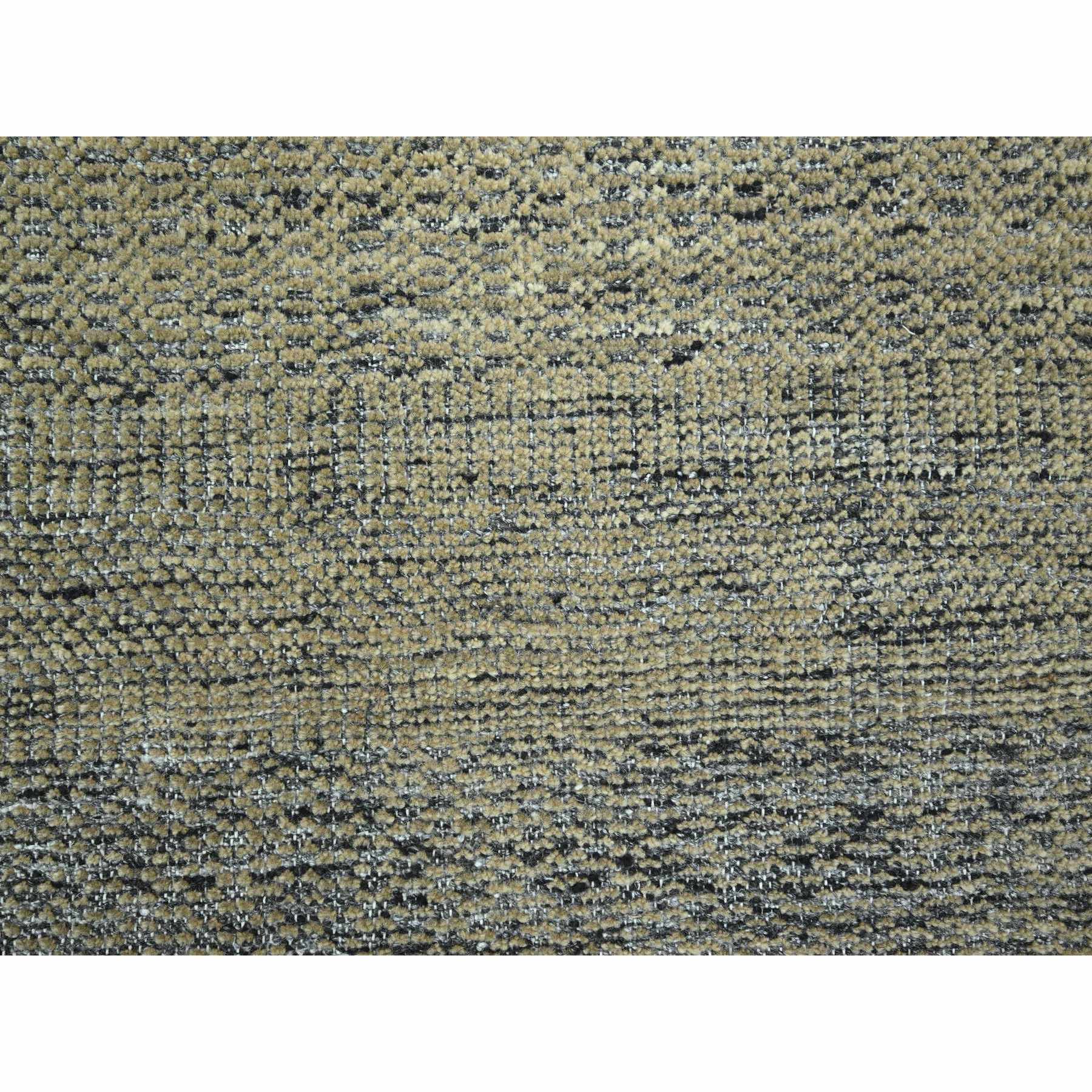 10'x14' Honey Brown with Charcoal Black, Oxidized and Distressed Grass Design with Exposed Warps, 100% Wool, Hand Knotted, Oriental Rug Sh76283