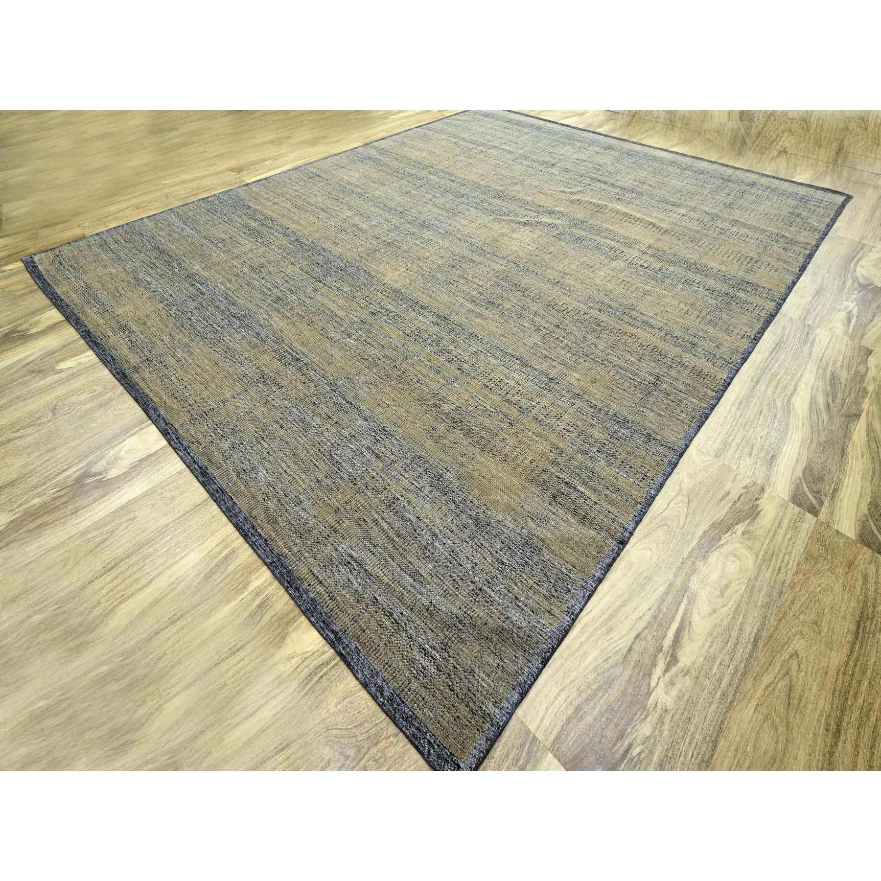 11'10"x15' Latte Brown with Charcoal Black, Oxidized and Distressed Grass Design with Exposed Warps, 100% Wool, Hand Knotted, Oversized, Oriental Rug Sh76288