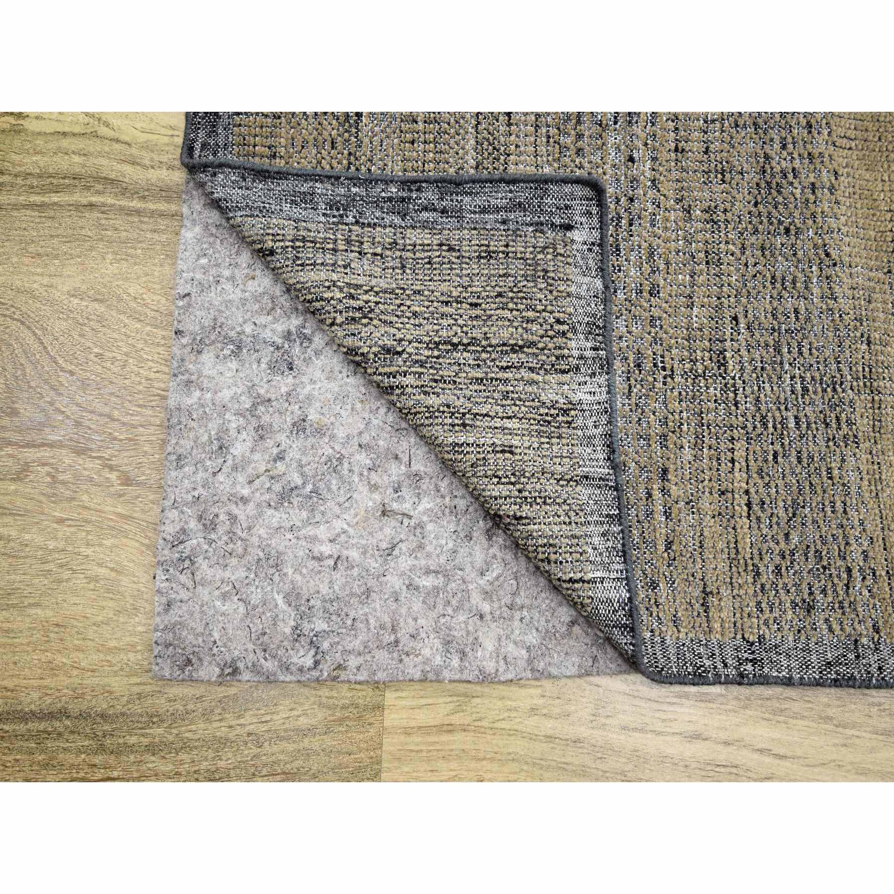 11'10"x15' Latte Brown with Charcoal Black, Oxidized and Distressed Grass Design with Exposed Warps, 100% Wool, Hand Knotted, Oversized, Oriental Rug Sh76288