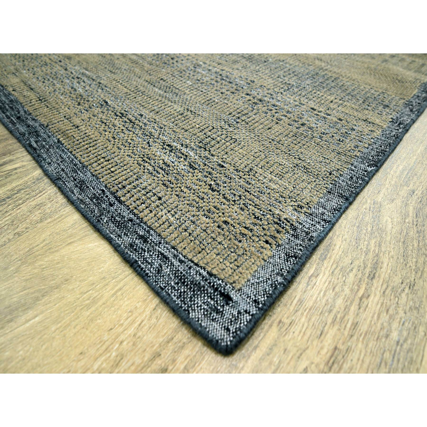 11'10"x15' Latte Brown with Charcoal Black, Oxidized and Distressed Grass Design with Exposed Warps, 100% Wool, Hand Knotted, Oversized, Oriental Rug Sh76288