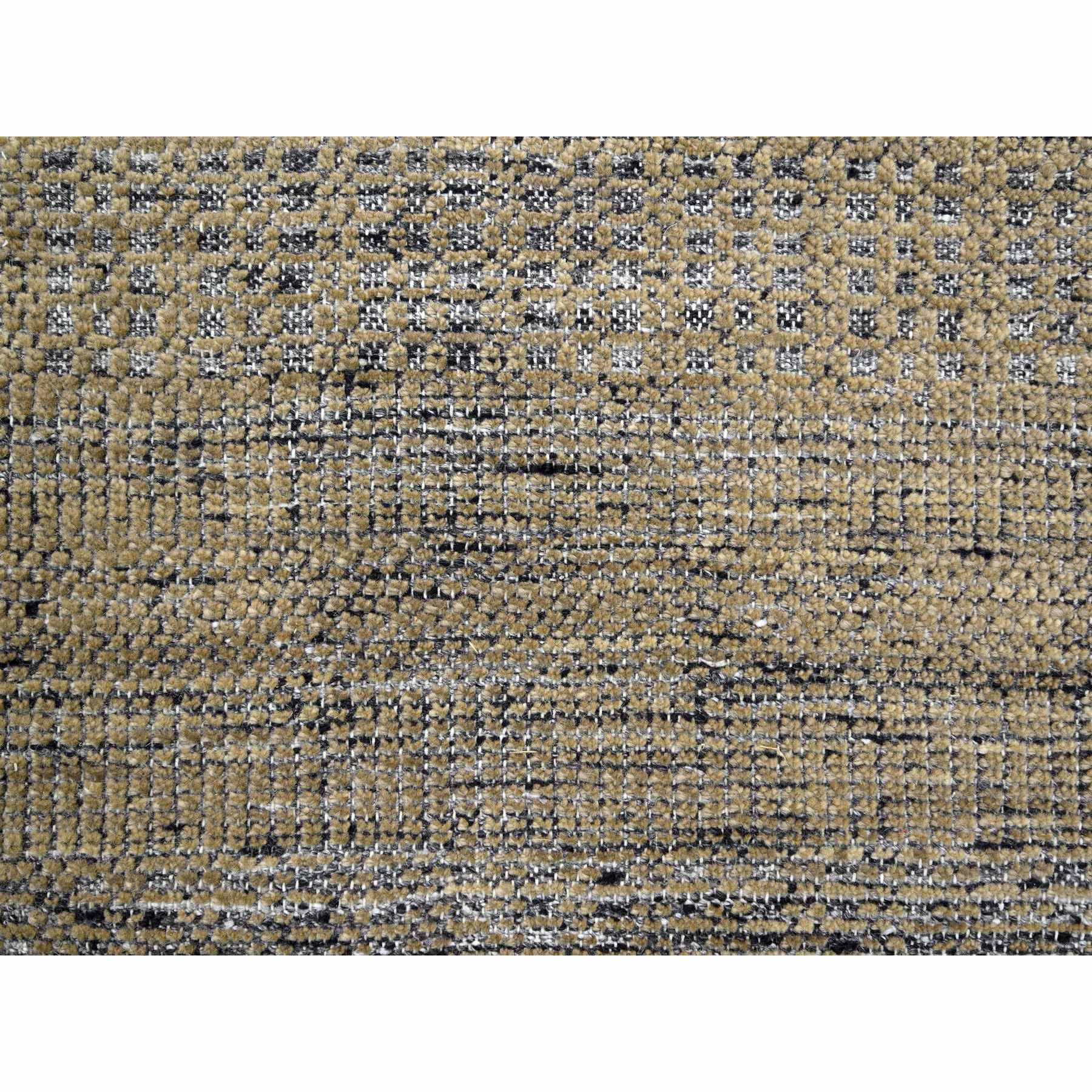11'10"x15' Latte Brown with Charcoal Black, Oxidized and Distressed Grass Design with Exposed Warps, 100% Wool, Hand Knotted, Oversized, Oriental Rug Sh76288