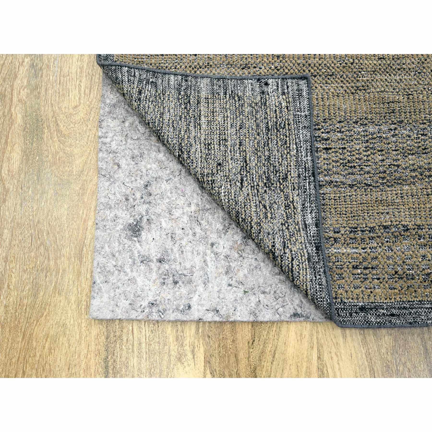 10'x10' Dijon Brown with Charcoal Black, Hand Knotted, Oxidized and Distressed Grass Design with Exposed Warps, Pure Wool, Square, Oriental Rug Sh76289