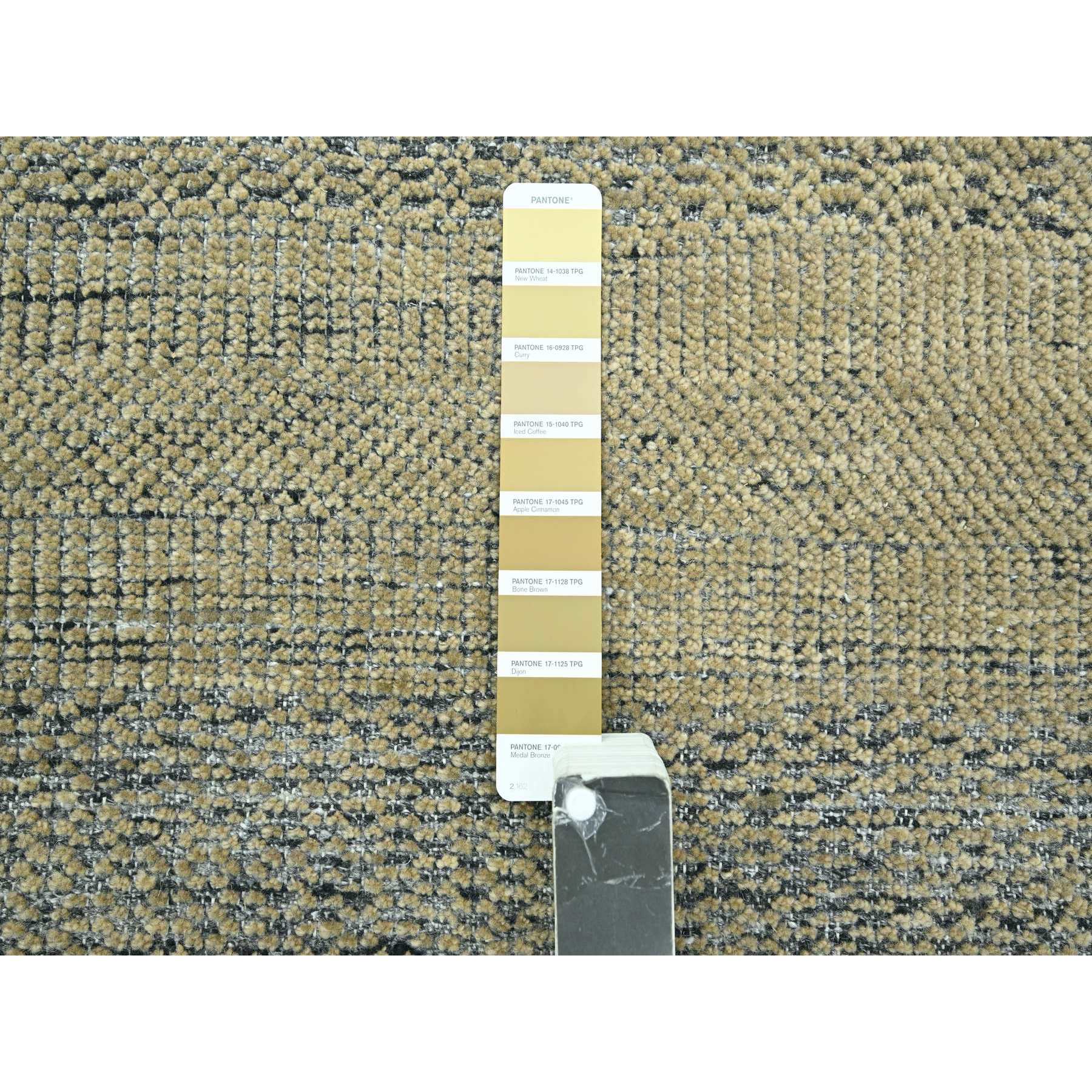 10'x10' Dijon Brown with Charcoal Black, Hand Knotted, Oxidized and Distressed Grass Design with Exposed Warps, Pure Wool, Square, Oriental Rug Sh76289