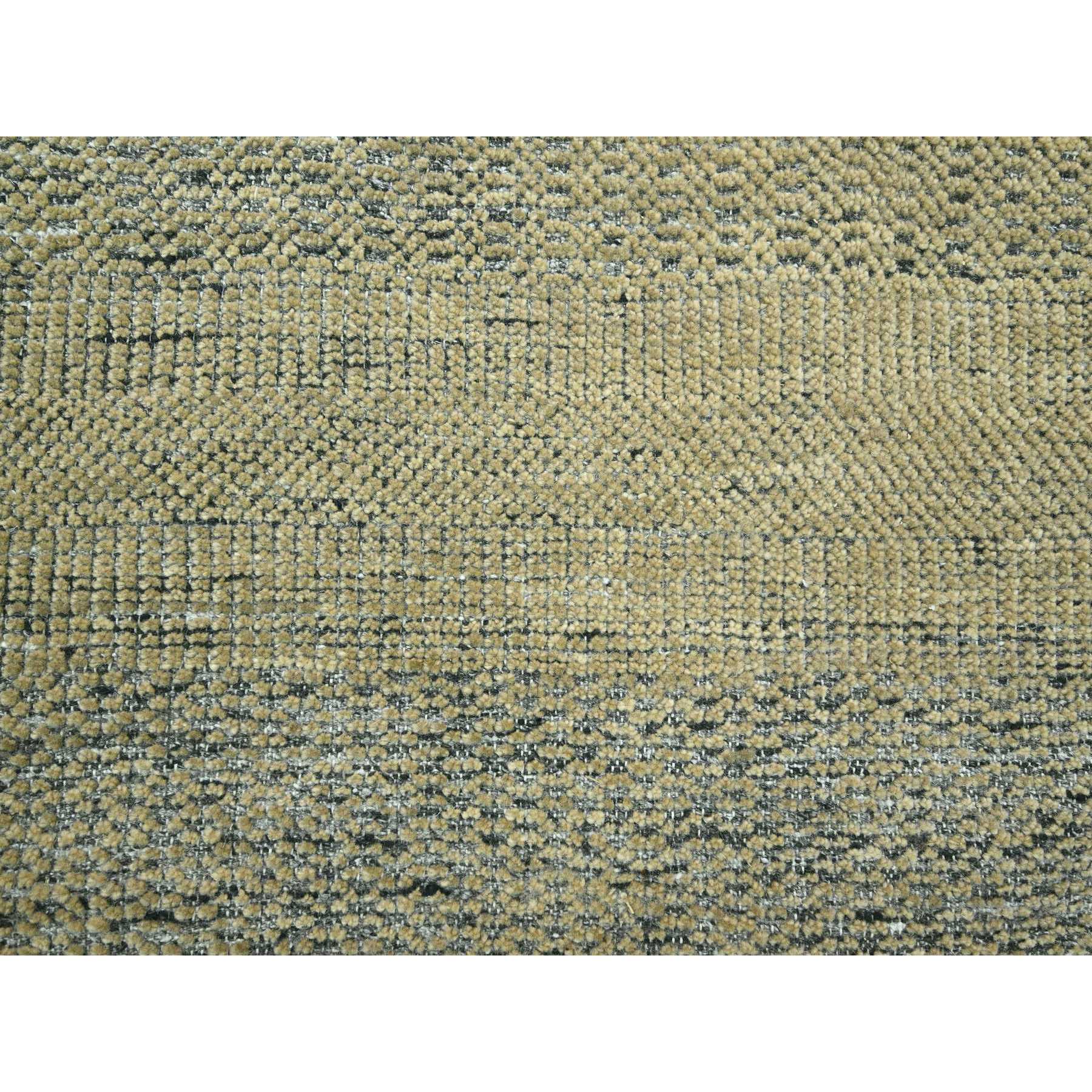 10'x10' Dijon Brown with Charcoal Black, Hand Knotted, Oxidized and Distressed Grass Design with Exposed Warps, Pure Wool, Square, Oriental Rug Sh76289