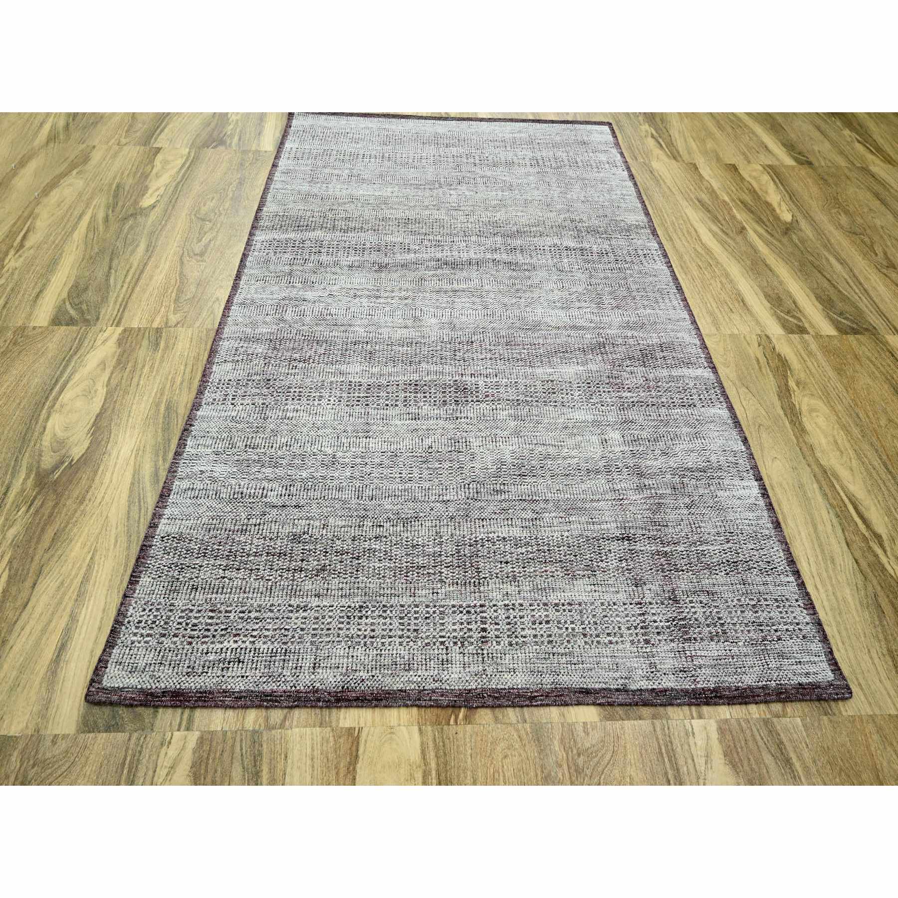 6'x9' Wine Red with Daisy White, Oxidized and Distressed Grass Design with Exposed Warps, 100% Wool, Hand Knotted, Oriental Rug Sh76293
