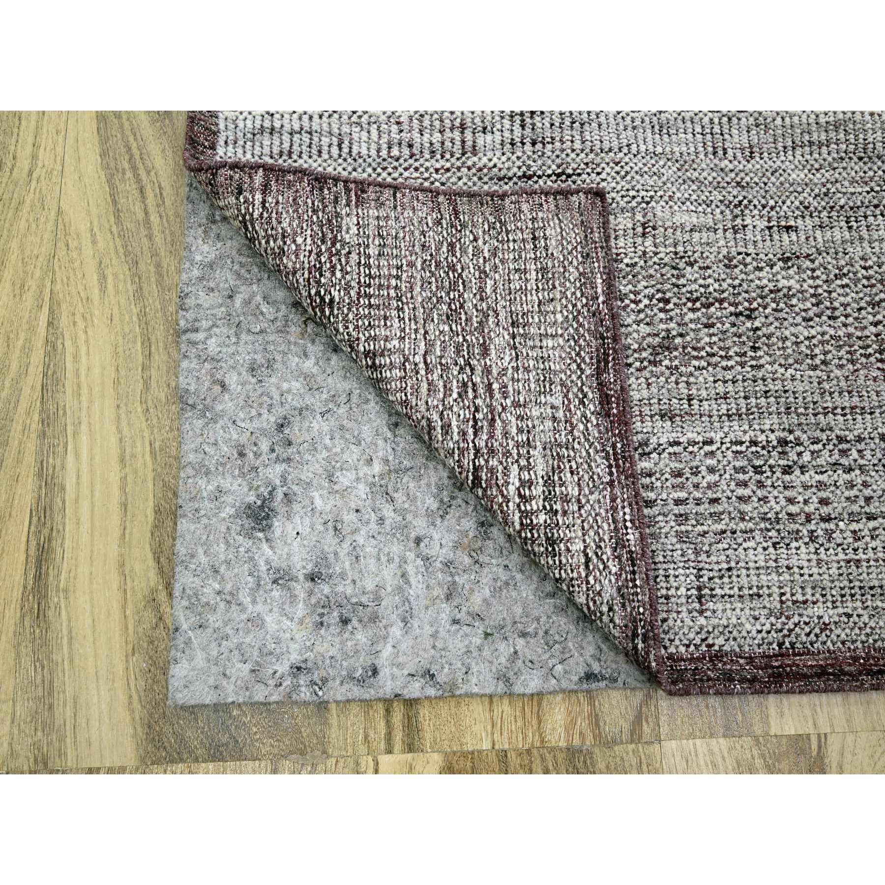 6'x9' Wine Red with Daisy White, Oxidized and Distressed Grass Design with Exposed Warps, 100% Wool, Hand Knotted, Oriental Rug Sh76293