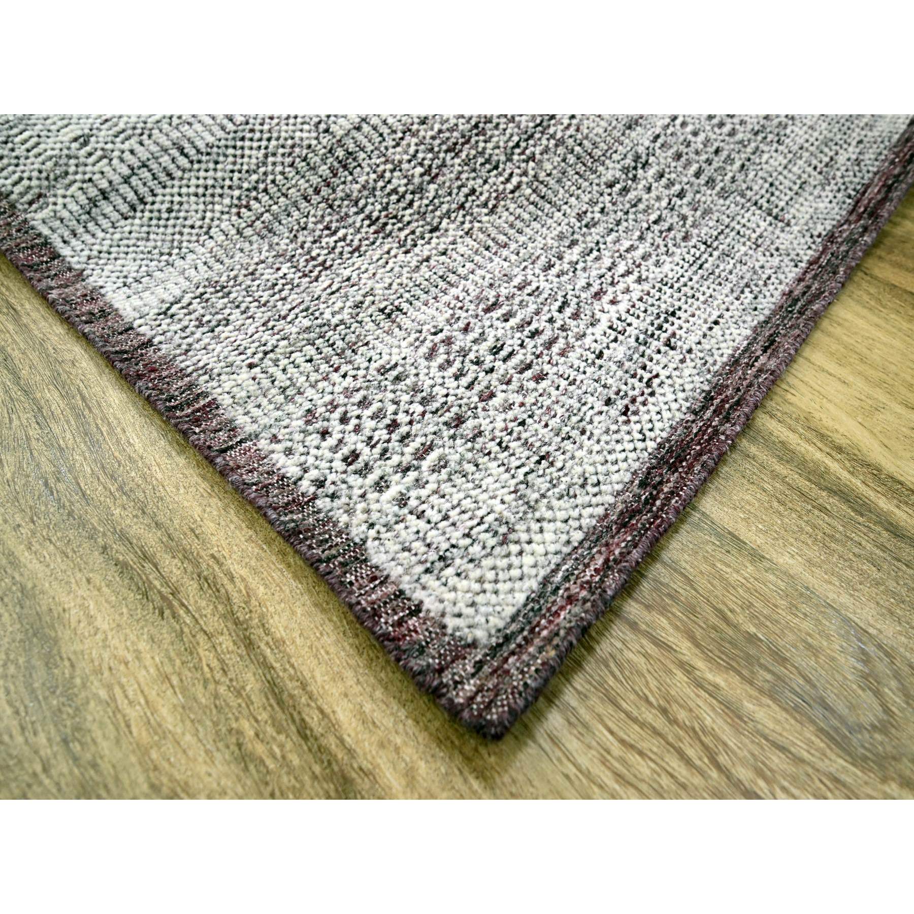 6'x9' Wine Red with Daisy White, Oxidized and Distressed Grass Design with Exposed Warps, 100% Wool, Hand Knotted, Oriental Rug Sh76293