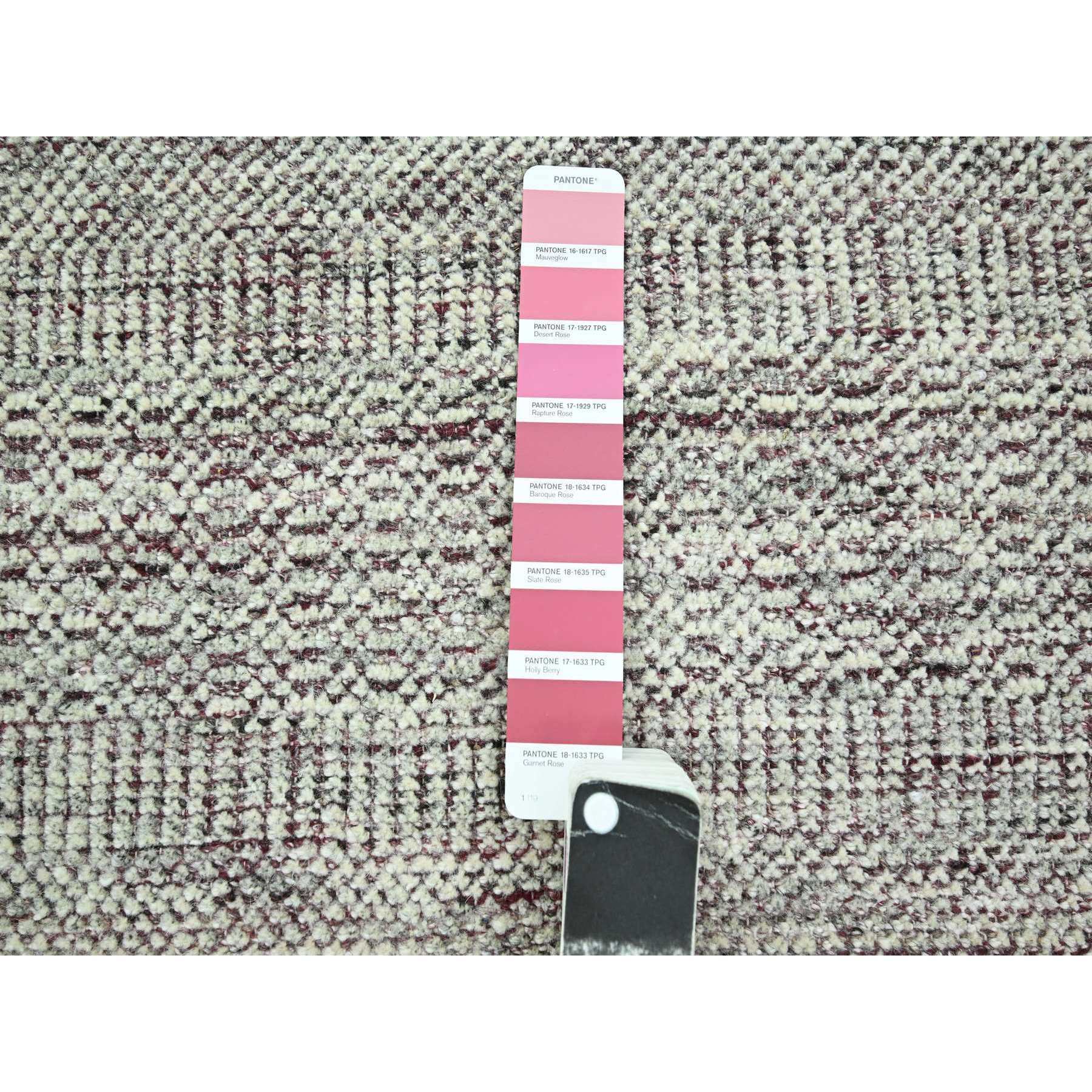 6'x9' Wine Red with Daisy White, Oxidized and Distressed Grass Design with Exposed Warps, 100% Wool, Hand Knotted, Oriental Rug Sh76293