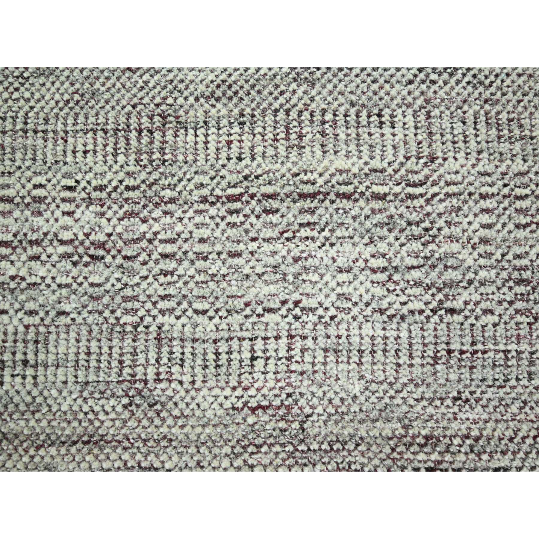 6'x9' Wine Red with Daisy White, Oxidized and Distressed Grass Design with Exposed Warps, 100% Wool, Hand Knotted, Oriental Rug Sh76293