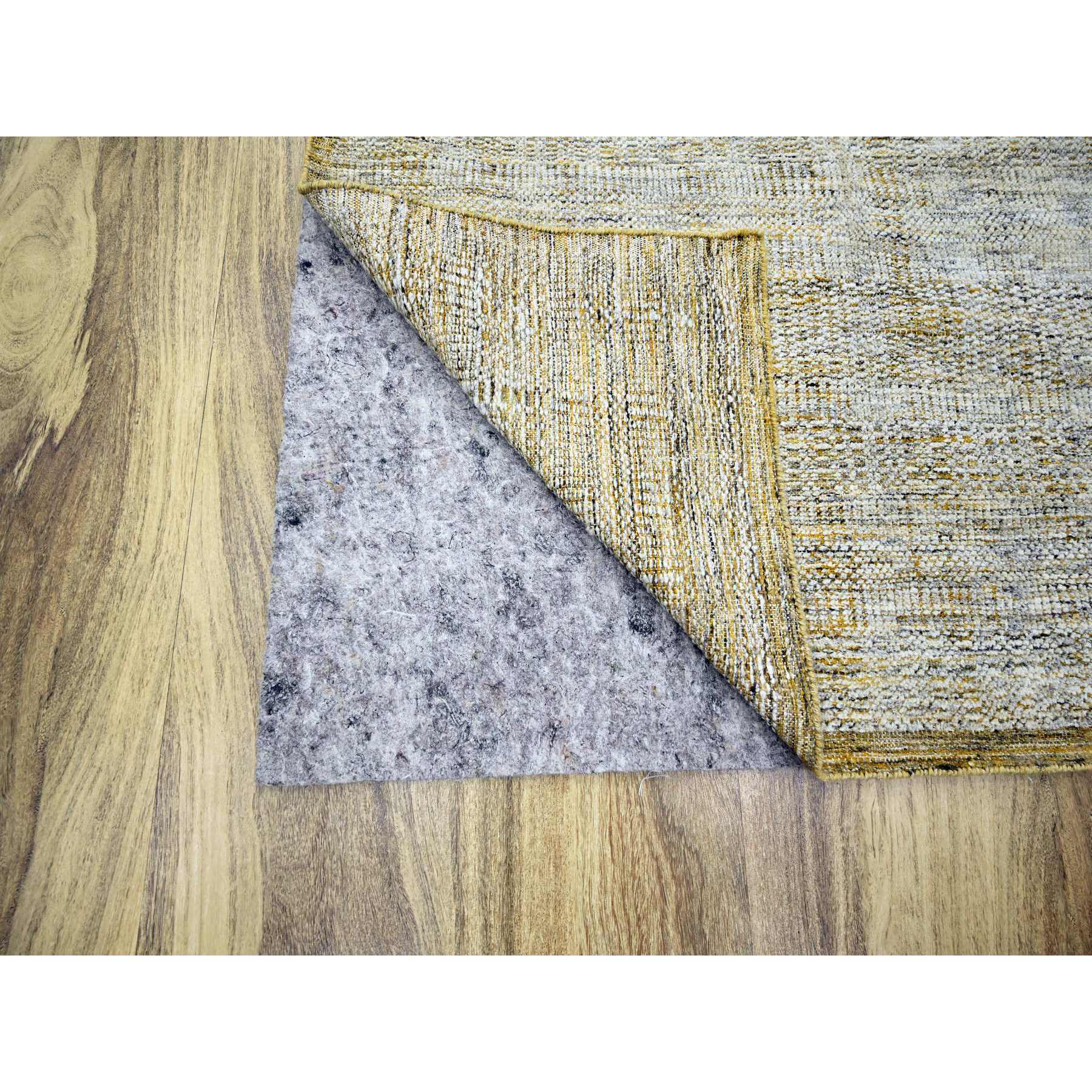 8'10"x12'3" Powder White with Golden Yellow, Hand Knotted, Oxidized and Distressed Grass Design with Exposed Warps, Pure Wool, Oriental Rug Sh76294