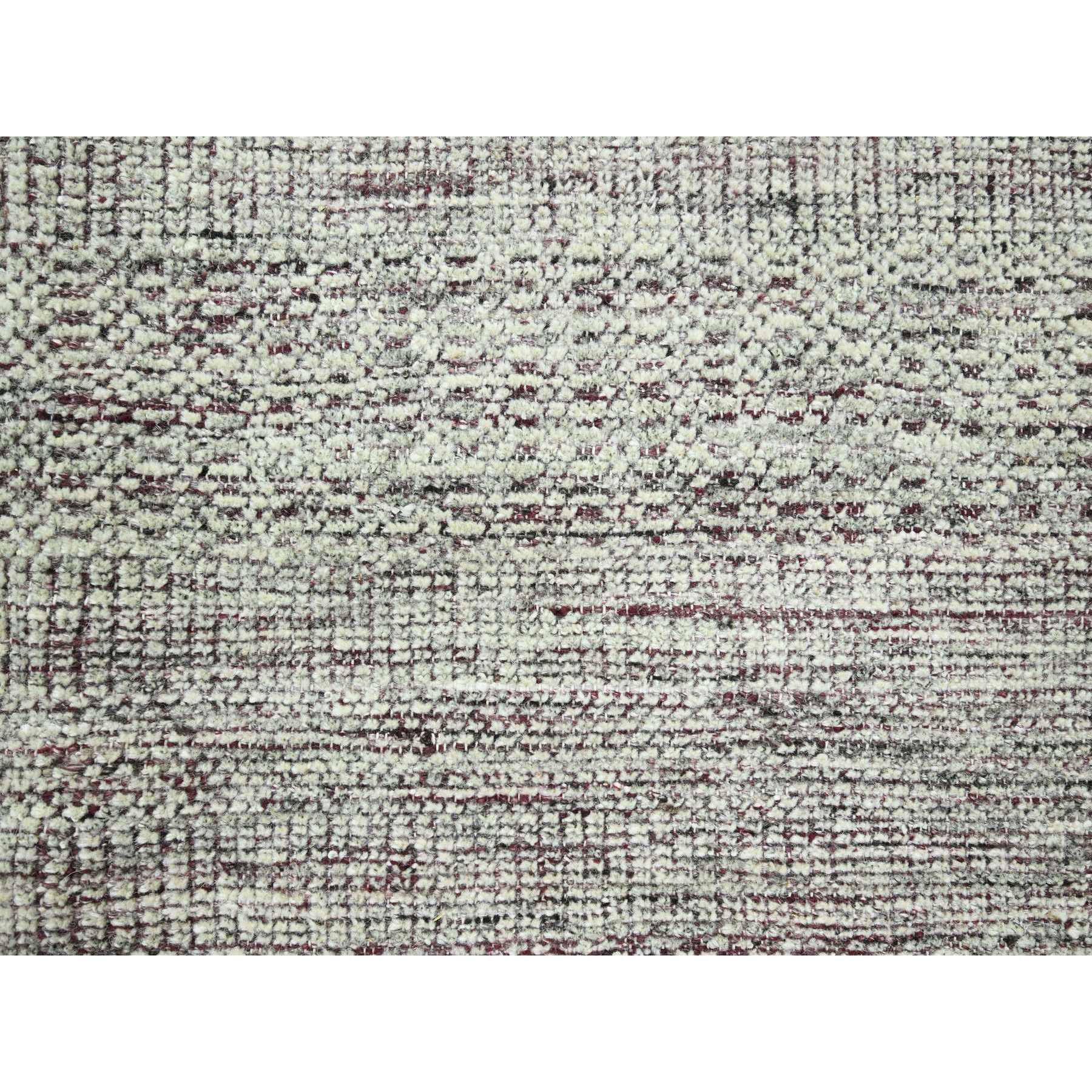 8'9"x12'1" Sangria Red with Vista White, Oxidized and Distressed Grass Design with Exposed Warps, Hand Knotted, 100% Wool, Oriental Rug Sh76296
