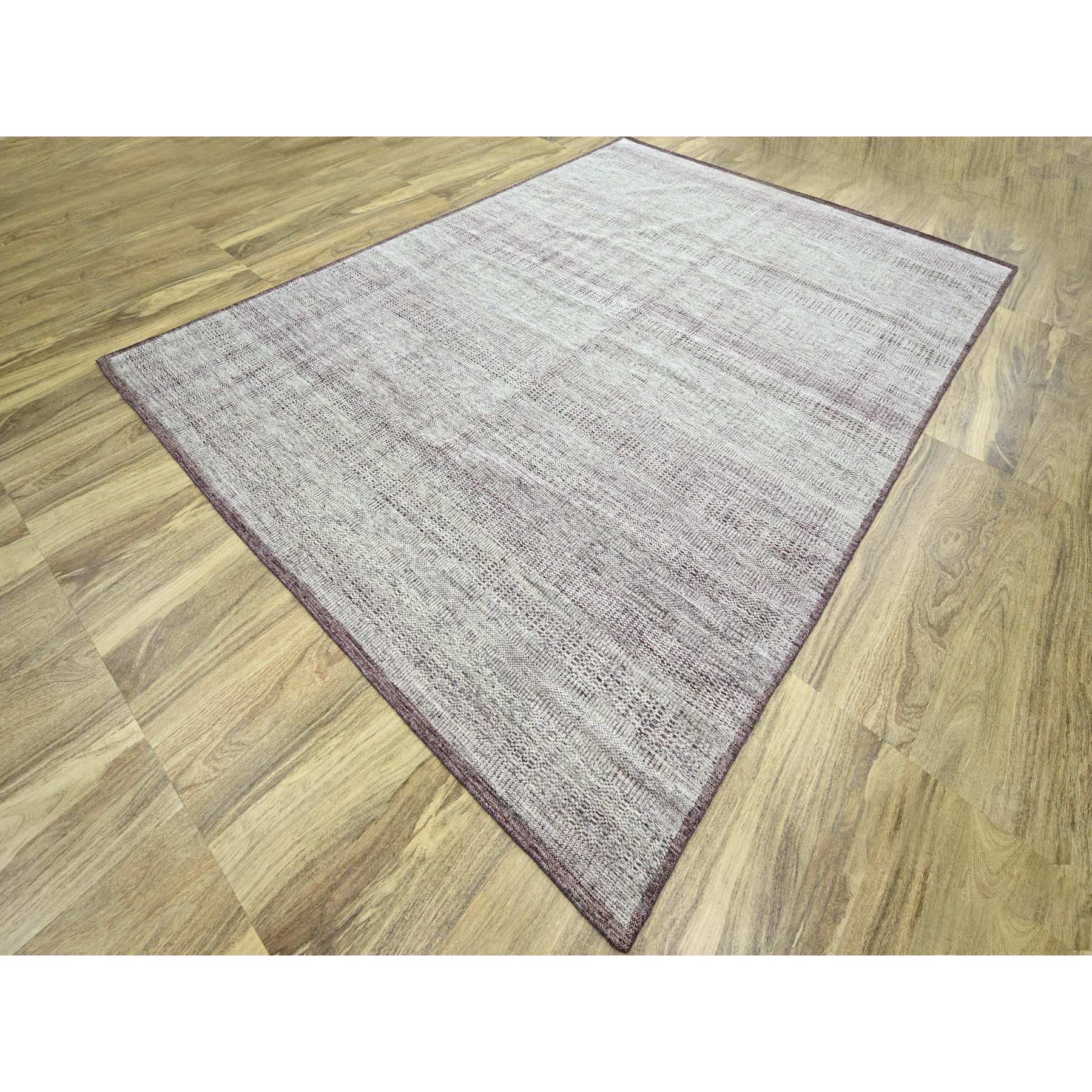 9'x12' Wine Red with Powder White, Oxidized and Distressed Grass Design with Exposed Warps, 100% Wool, Hand Knotted, Oriental Rug Sh76297