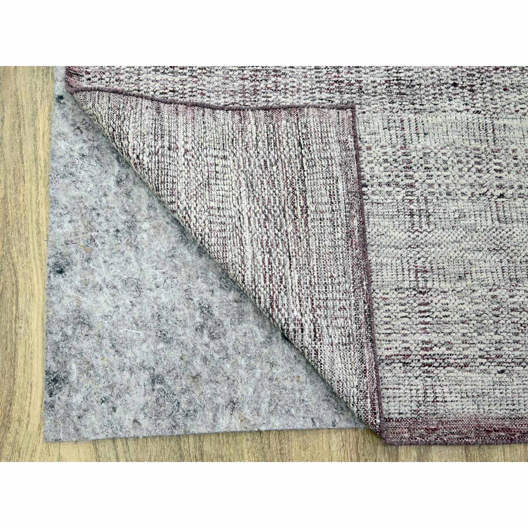 9'x12' Wine Red with Powder White, Oxidized and Distressed Grass Design with Exposed Warps, 100% Wool, Hand Knotted, Oriental Rug Sh76297