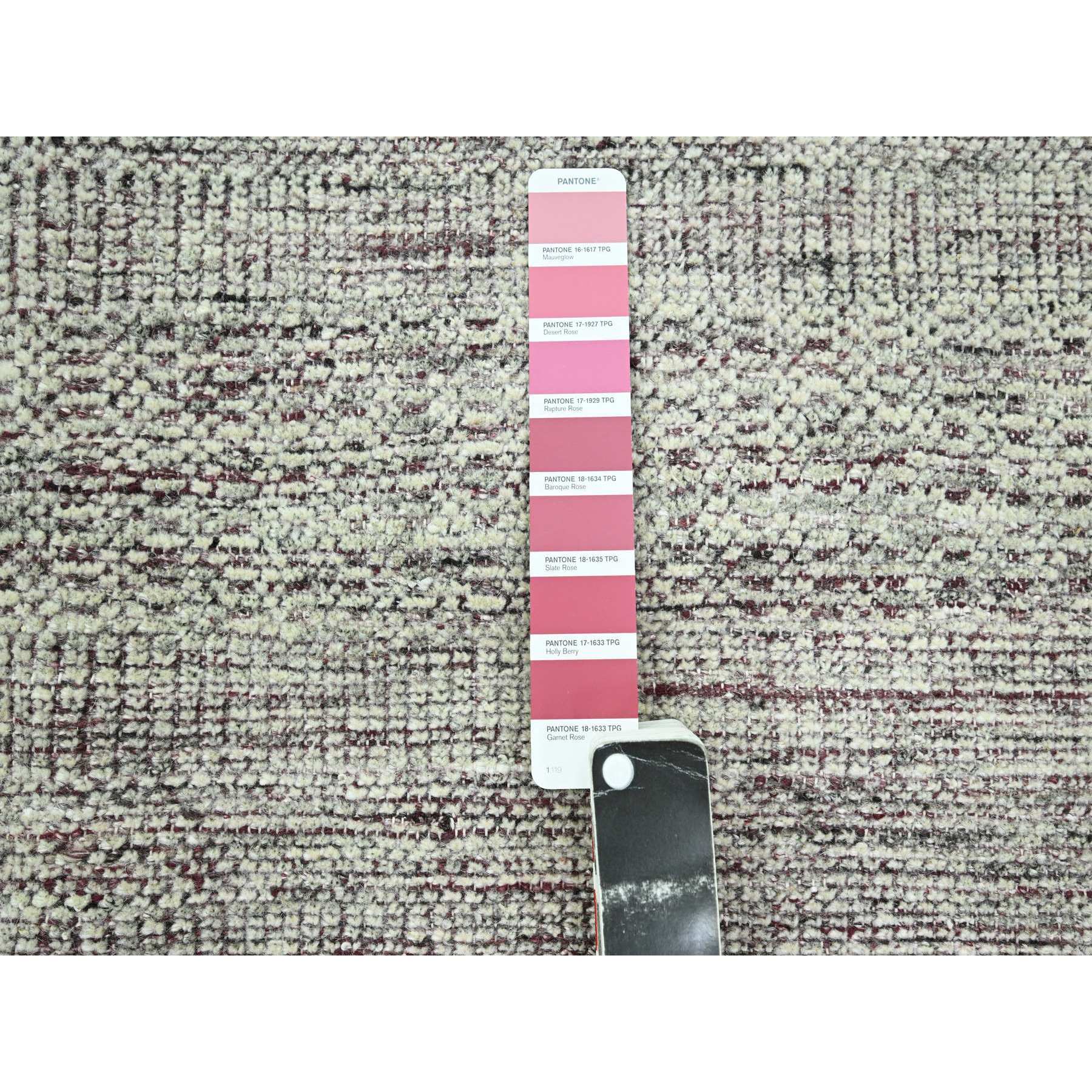 9'x12' Wine Red with Powder White, Oxidized and Distressed Grass Design with Exposed Warps, 100% Wool, Hand Knotted, Oriental Rug Sh76297