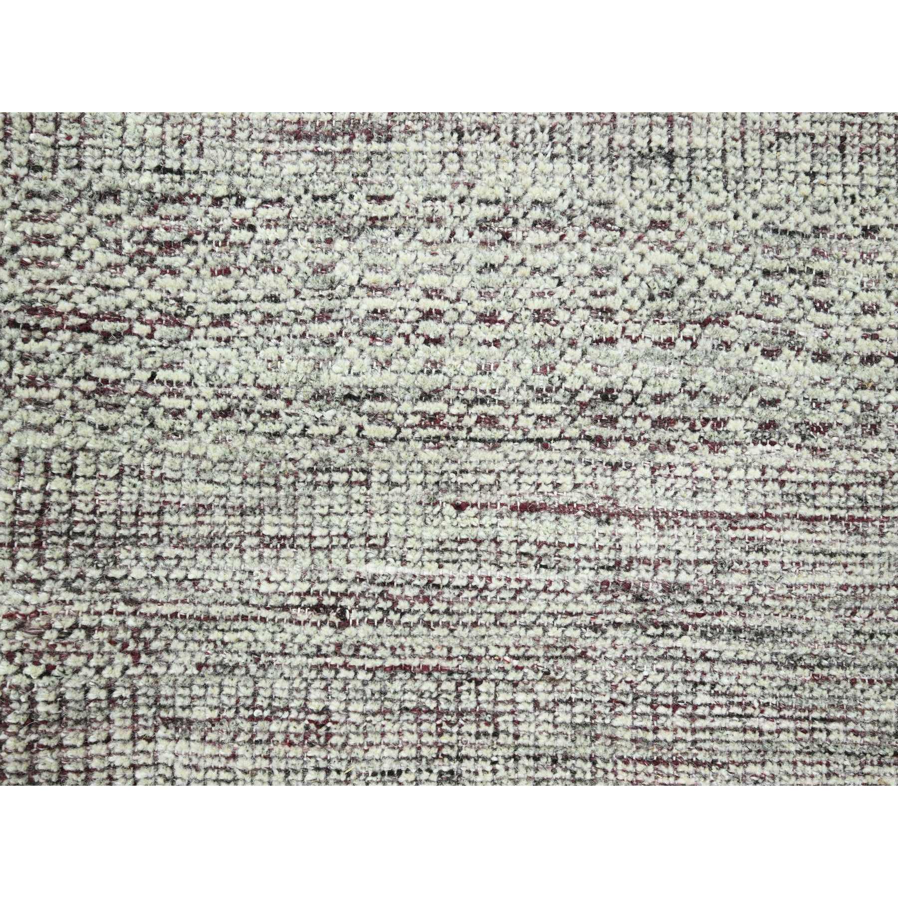 9'x12' Wine Red with Powder White, Oxidized and Distressed Grass Design with Exposed Warps, 100% Wool, Hand Knotted, Oriental Rug Sh76297