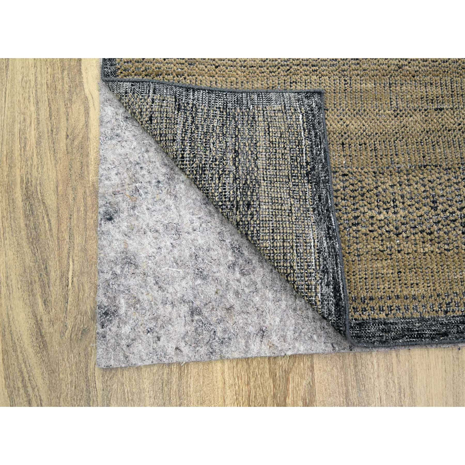 6'x9'3" Dijon Brown with Charcoal Black, Oxidized and Distressed Grass Design with Exposed Warps, Hand Knotted, 100% Wool, Oriental Rug Sh76302