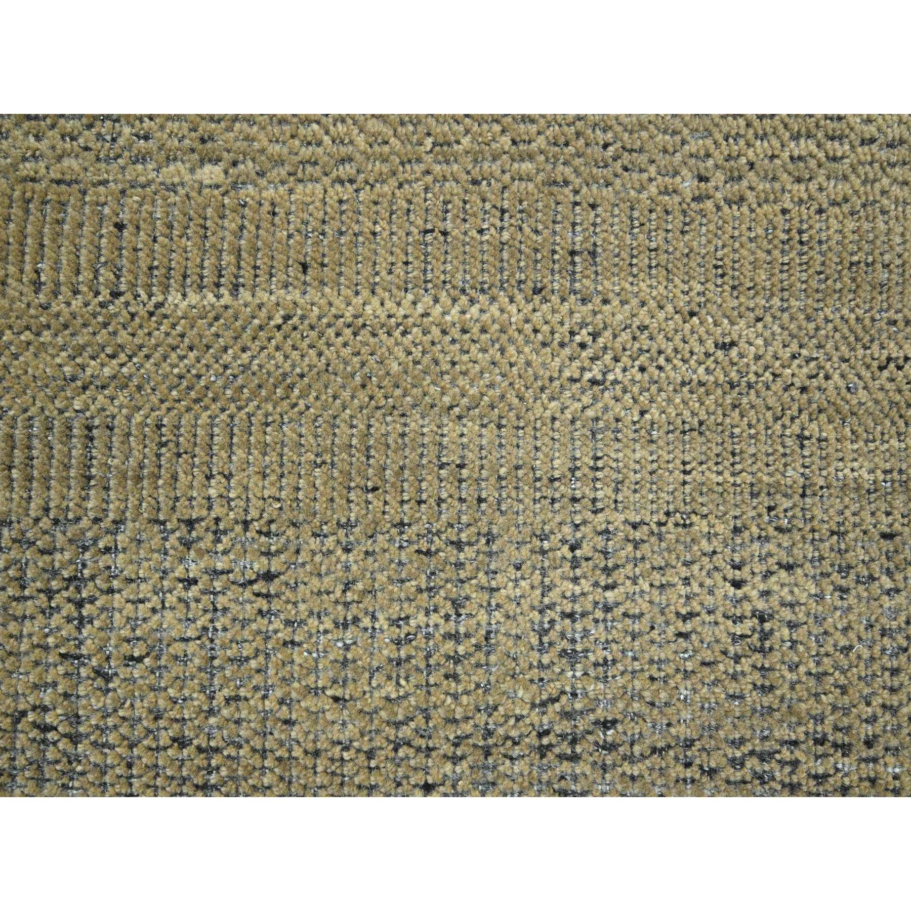 6'x9'3" Dijon Brown with Charcoal Black, Oxidized and Distressed Grass Design with Exposed Warps, Hand Knotted, 100% Wool, Oriental Rug Sh76302