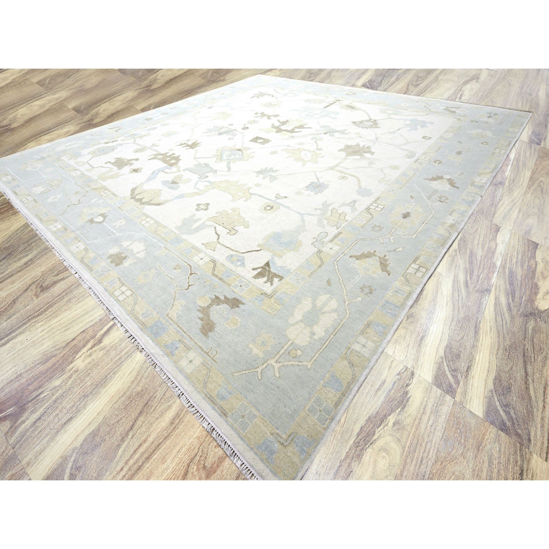15'x16'3" Cream White, Oushak with All Over Leaf Design, 100% Wool, Hand Knotted, XL Square, Oversized, Oriental Rug Sh76303