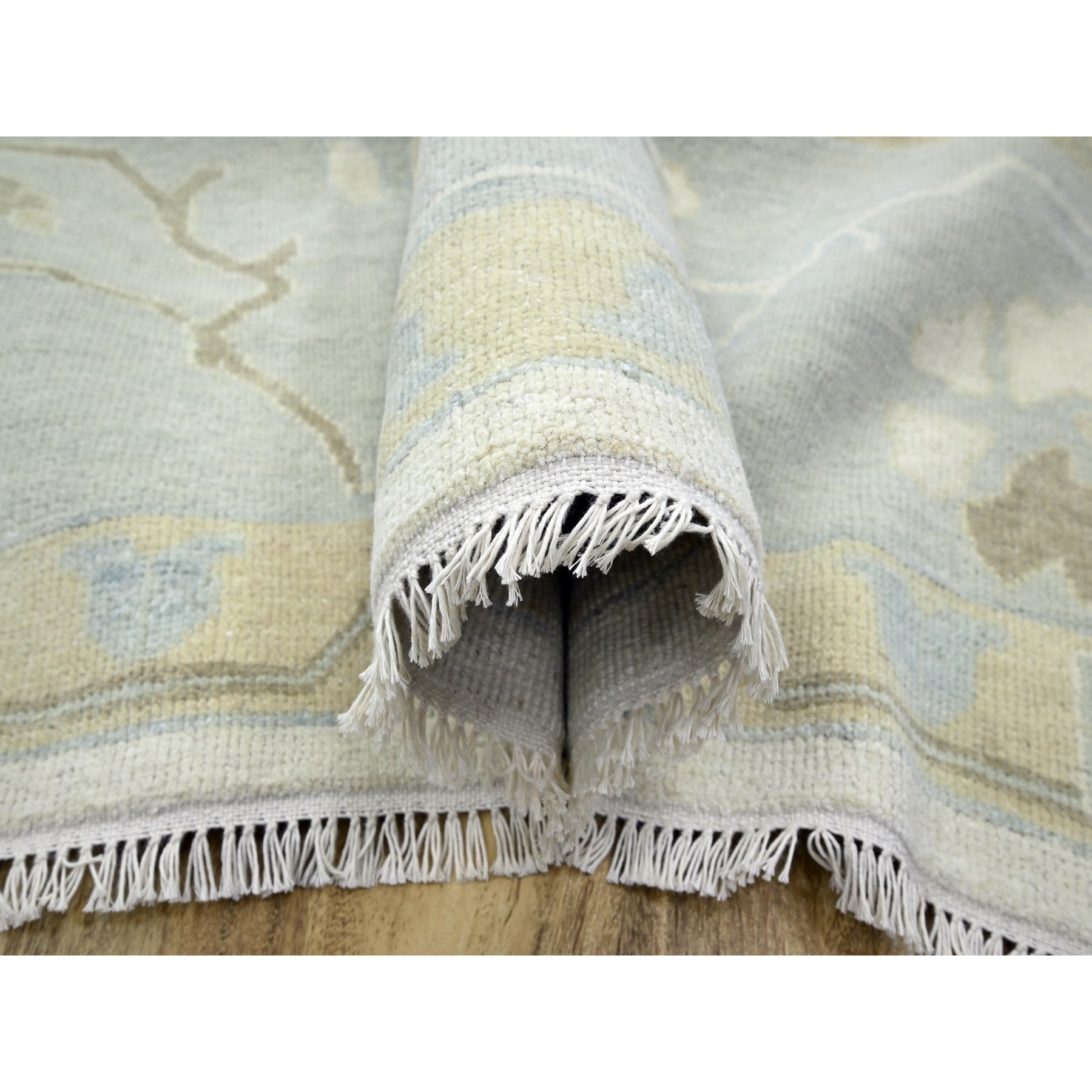 15'x16'3" Cream White, Oushak with All Over Leaf Design, 100% Wool, Hand Knotted, XL Square, Oversized, Oriental Rug Sh76303