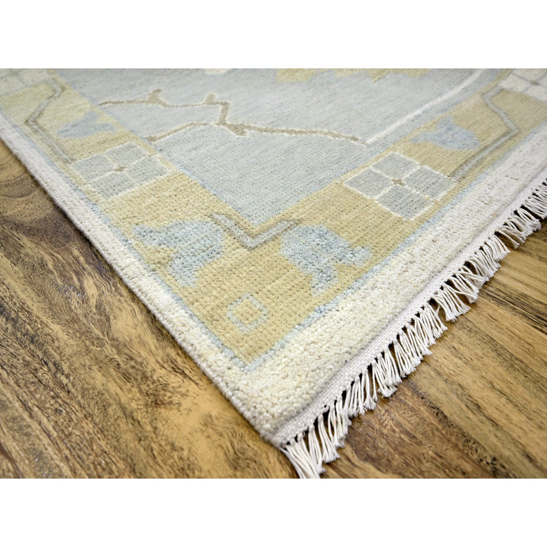 15'x16'3" Cream White, Oushak with All Over Leaf Design, 100% Wool, Hand Knotted, XL Square, Oversized, Oriental Rug Sh76303