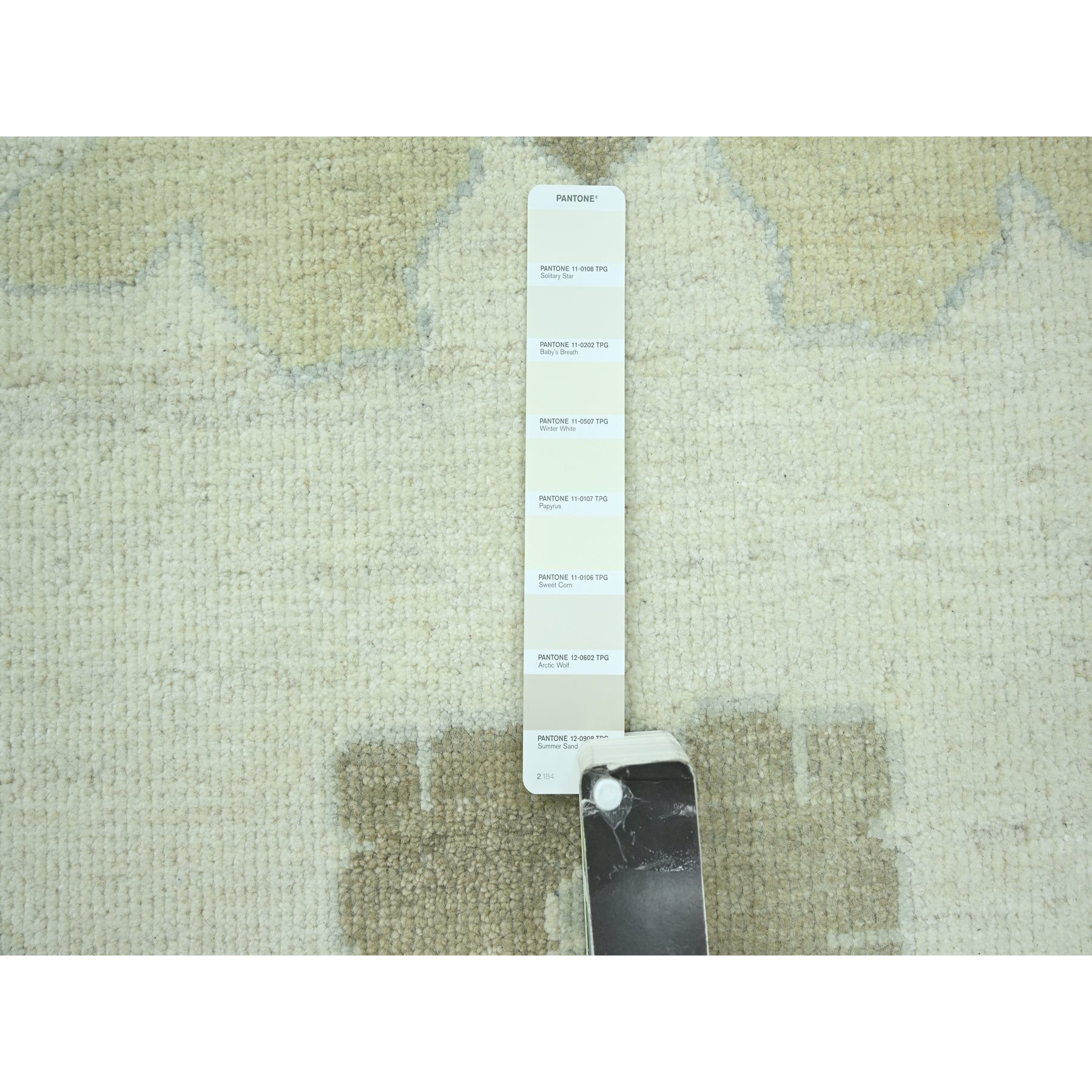 15'x16'3" Cream White, Oushak with All Over Leaf Design, 100% Wool, Hand Knotted, XL Square, Oversized, Oriental Rug Sh76303