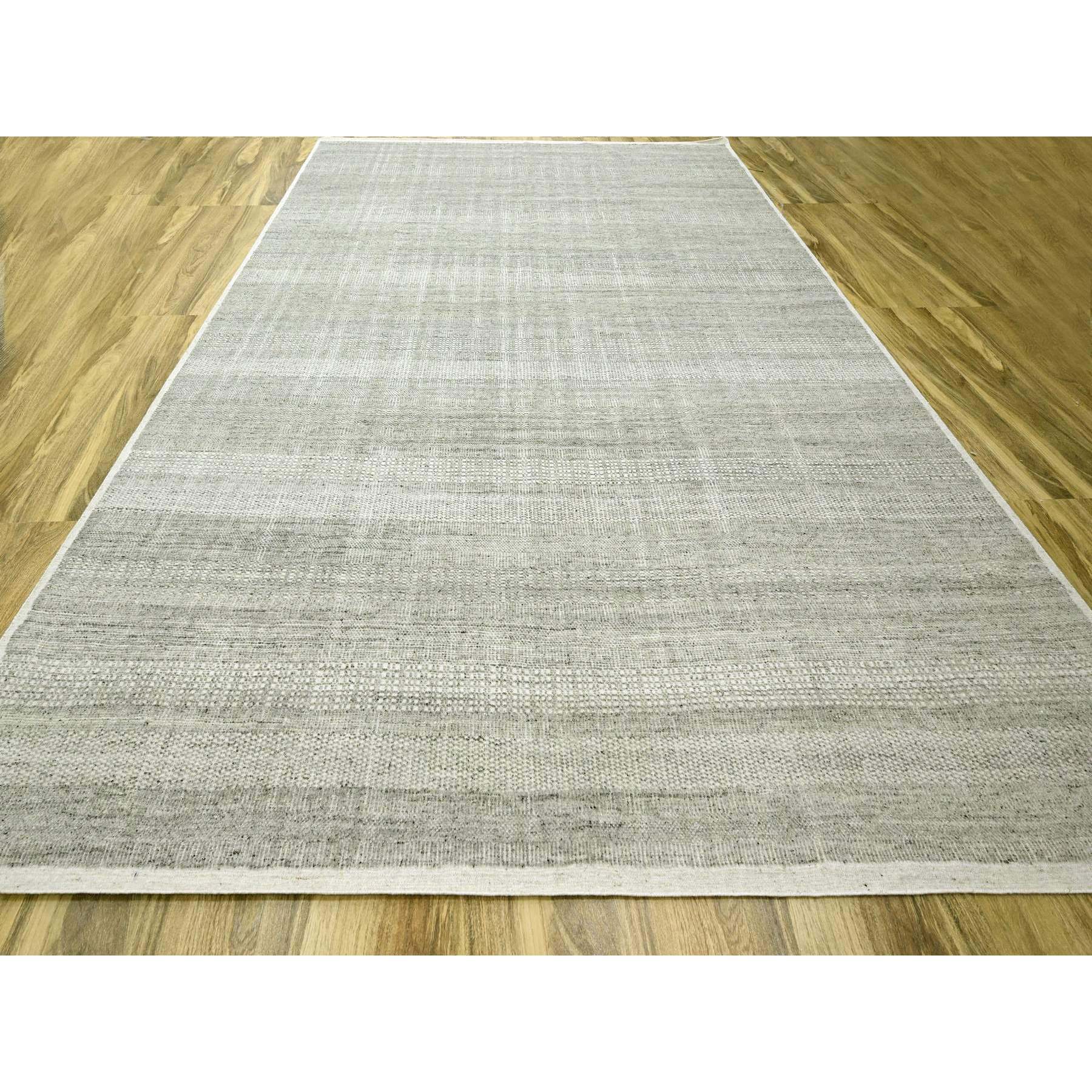 12'1"x14'10" Storm Gray, Grass Design with Exposed Warps, Textured Wool, Hand Knotted, Oversized, Oriental Rug Sh76304