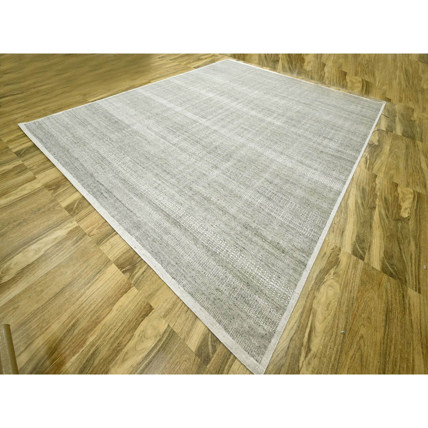 12'1"x14'10" Storm Gray, Grass Design with Exposed Warps, Textured Wool, Hand Knotted, Oversized, Oriental Rug Sh76304