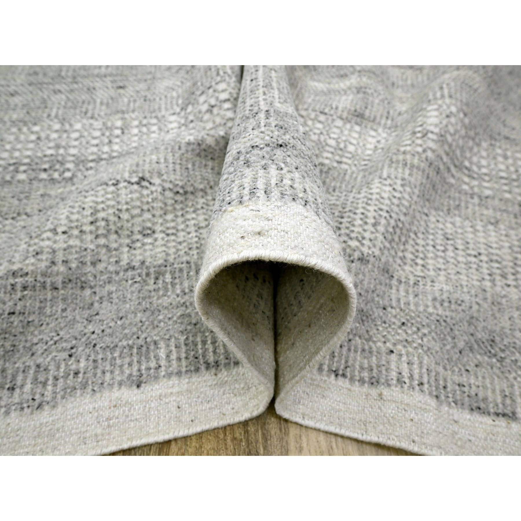 12'1"x14'10" Storm Gray, Grass Design with Exposed Warps, Textured Wool, Hand Knotted, Oversized, Oriental Rug Sh76304