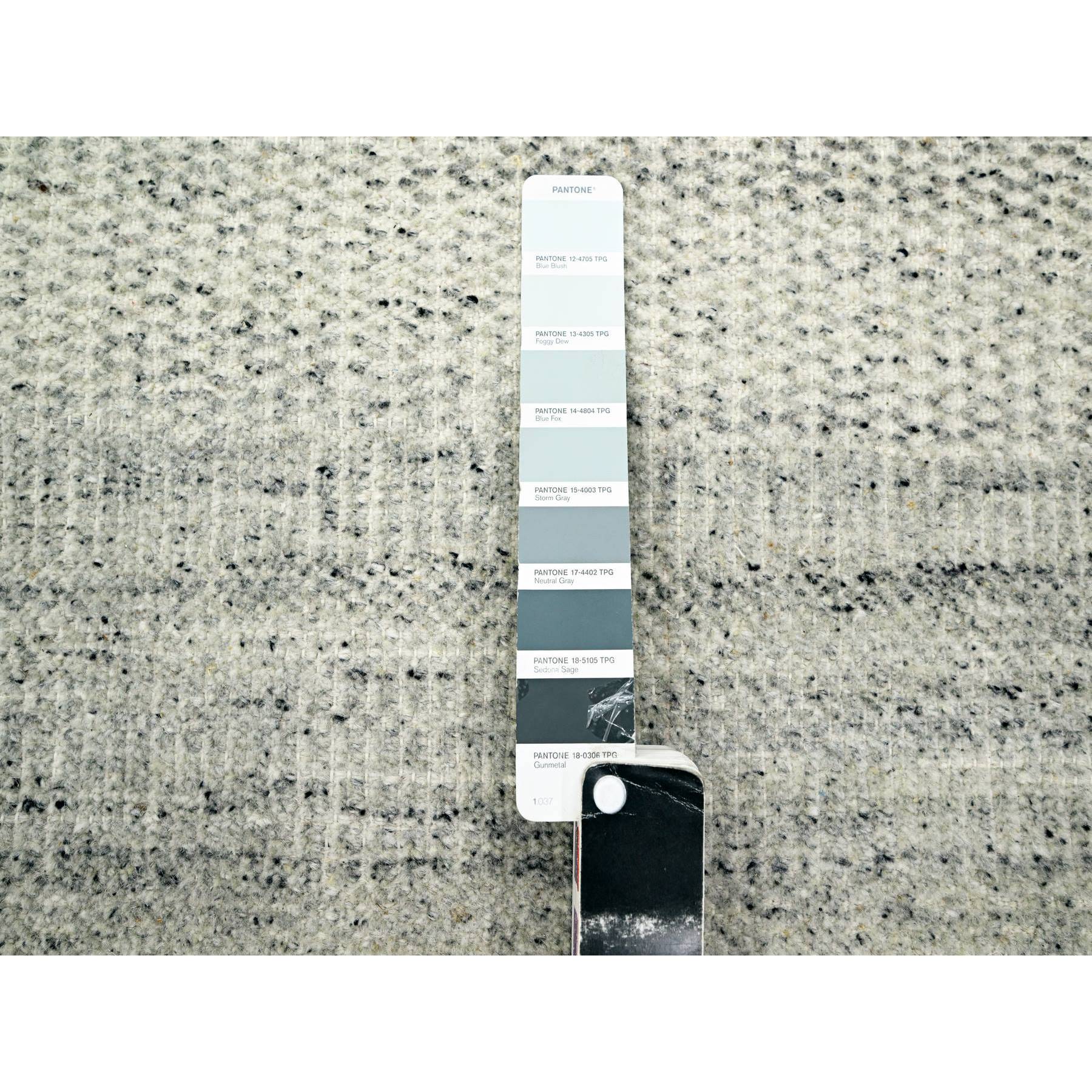 12'1"x14'10" Storm Gray, Grass Design with Exposed Warps, Textured Wool, Hand Knotted, Oversized, Oriental Rug Sh76304