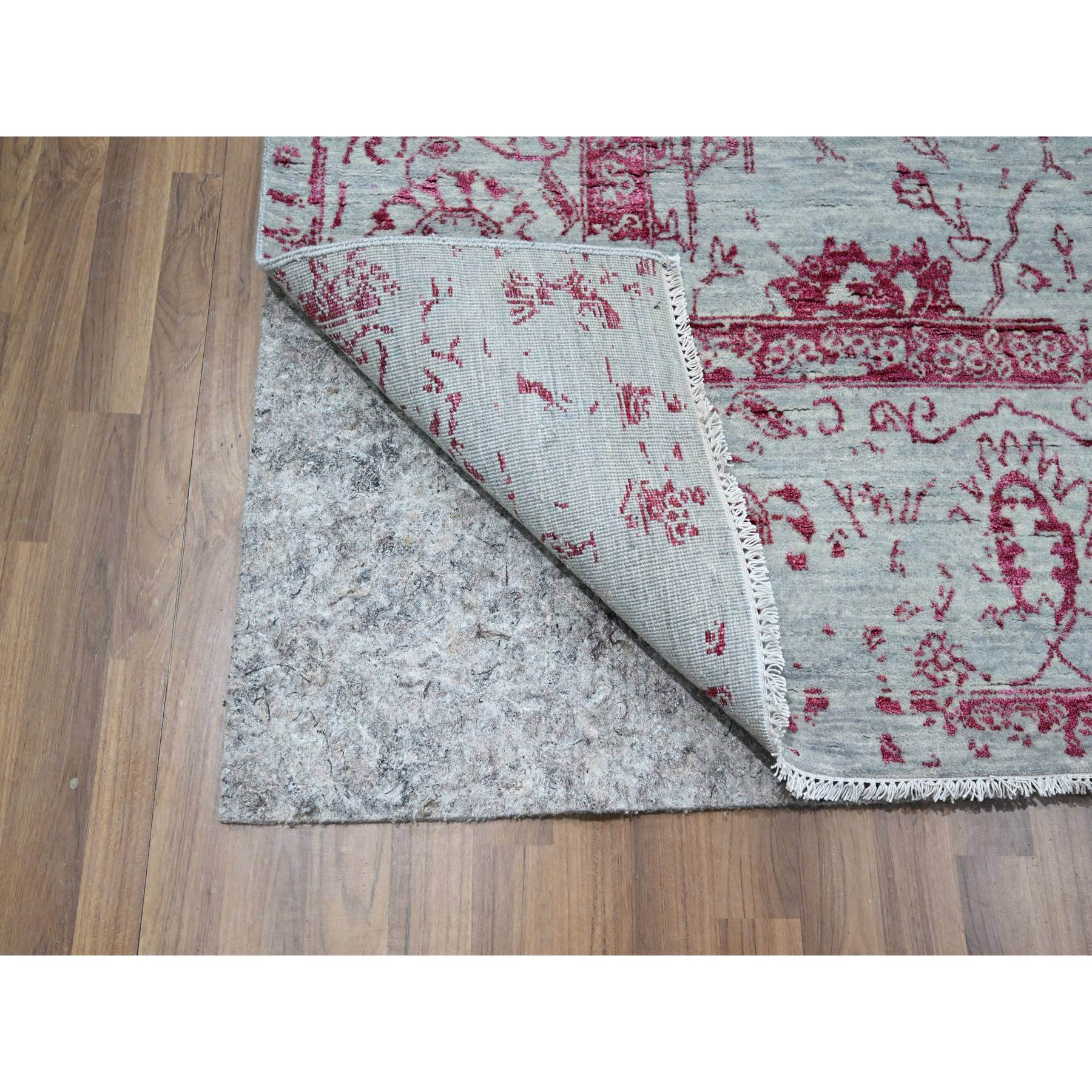 8'x10'5" Frost White with Rose Pink, Persian Tabriz Influence Design, Tone on Tone, Wool & Silk, Hand Knotted, Oriental Rug Sh76305