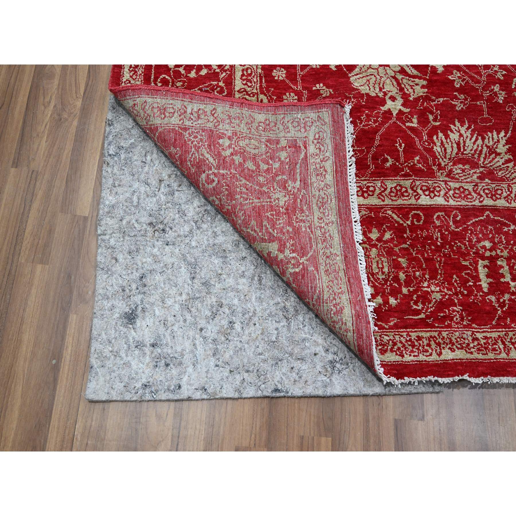 7'9"x10' Crimson Red, Persian Tabriz Influence Design, Wool & Silk, Tone on Tone, Hand Knotted, Oriental Rug Sh76306