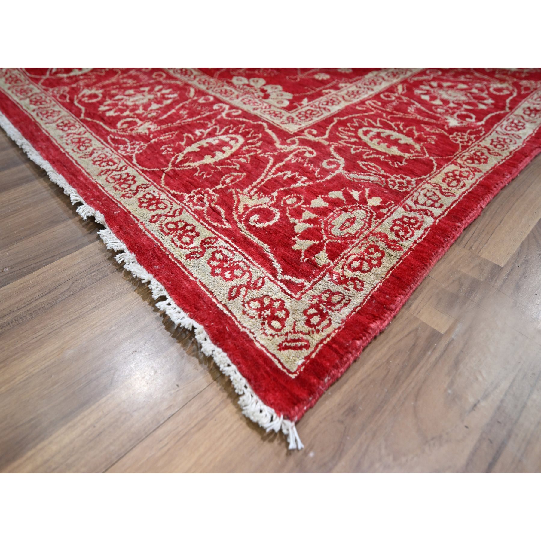 7'9"x10' Crimson Red, Persian Tabriz Influence Design, Wool & Silk, Tone on Tone, Hand Knotted, Oriental Rug Sh76306