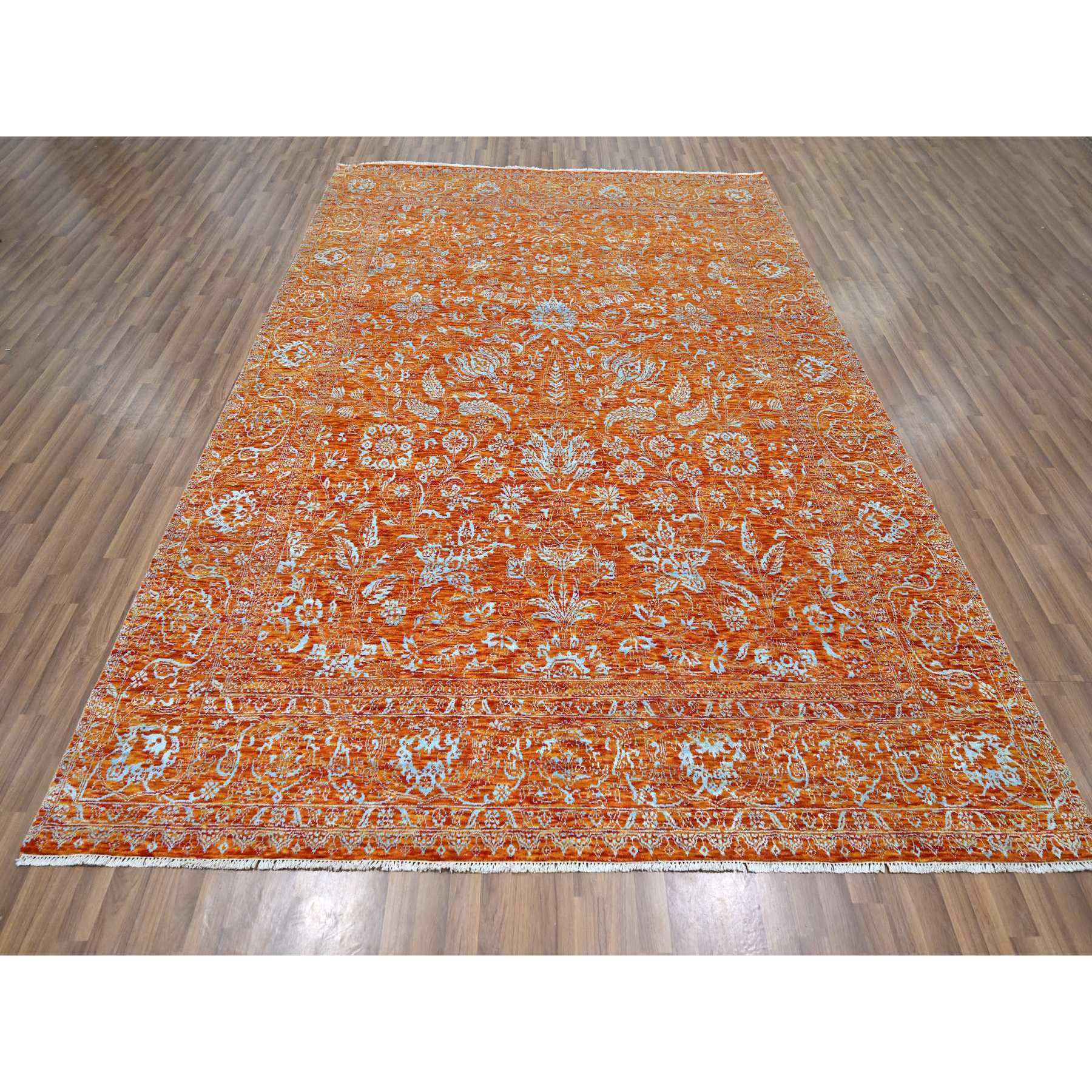 8'x10'4" Burnt Orange, Persian Influence Meditation Design, Wool & Silk, Tone on Tone, Hand Knotted, Oriental Rug Sh76307