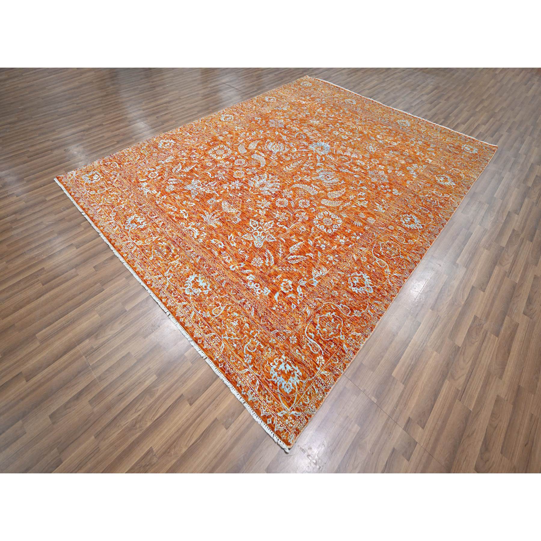 8'x10'4" Burnt Orange, Persian Influence Meditation Design, Wool & Silk, Tone on Tone, Hand Knotted, Oriental Rug Sh76307