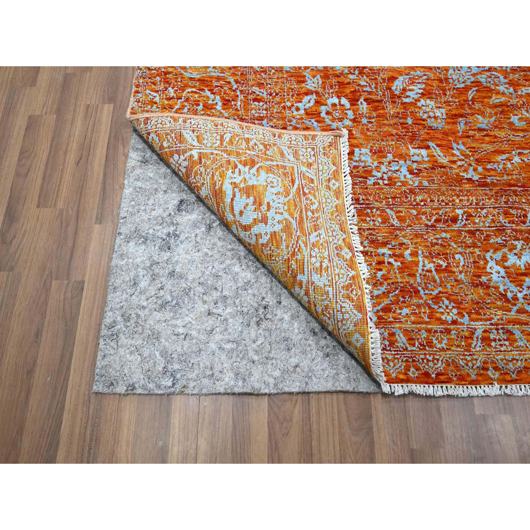 8'x10'4" Burnt Orange, Persian Influence Meditation Design, Wool & Silk, Tone on Tone, Hand Knotted, Oriental Rug Sh76307