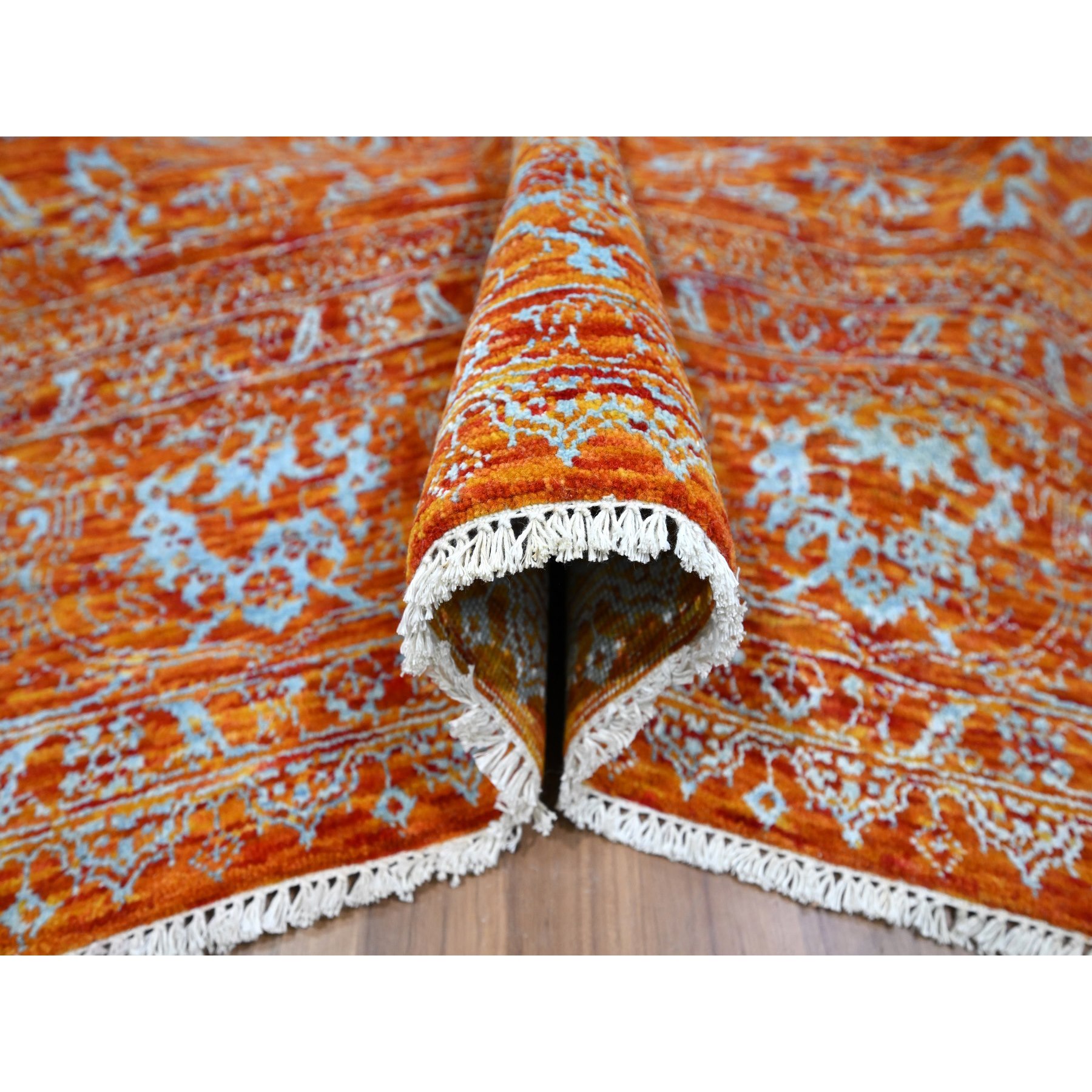 8'x10'4" Burnt Orange, Persian Influence Meditation Design, Wool & Silk, Tone on Tone, Hand Knotted, Oriental Rug Sh76307