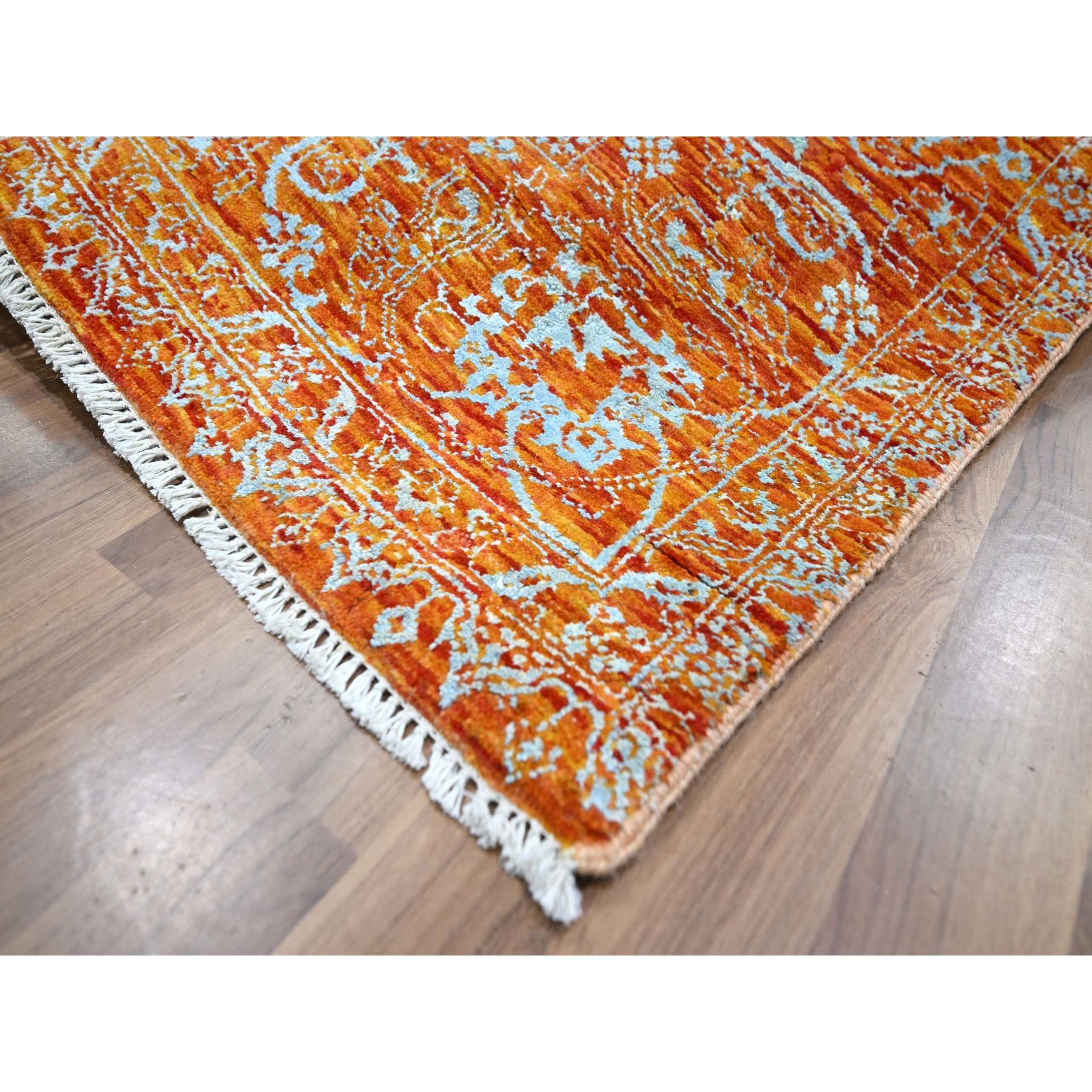 8'x10'4" Burnt Orange, Persian Influence Meditation Design, Wool & Silk, Tone on Tone, Hand Knotted, Oriental Rug Sh76307